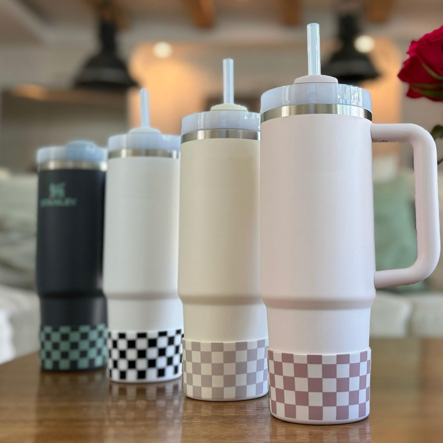 REUZBL Checker Silicone Bottle Boot Sleeve for Stanley Tumblers 20-40oz, Hydro Flask Tumblers, Simple Modern Tumblers, Iron Flask Tumbler, Similar Tumblers, Tumbler Water Bottle Accessory