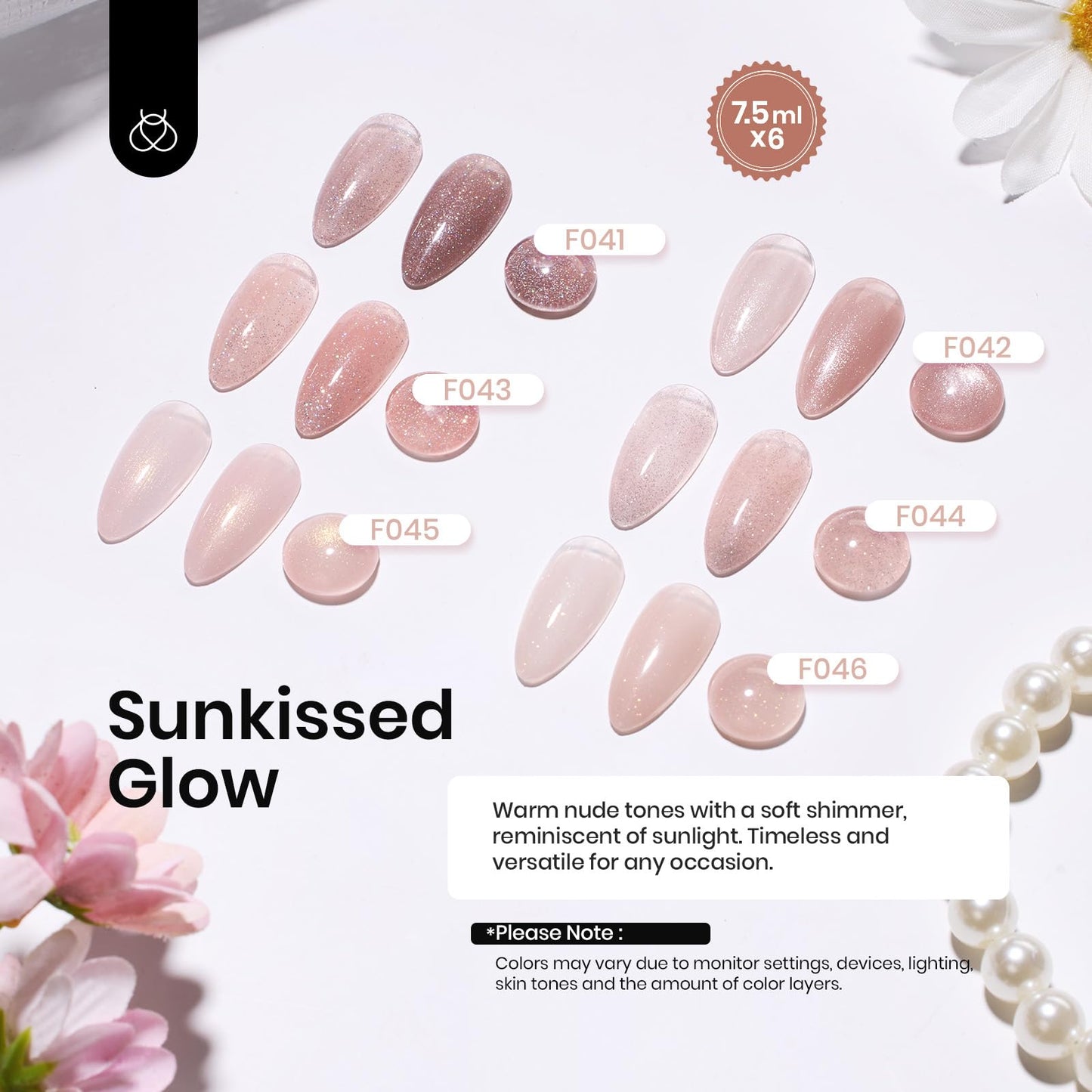 Beetles Rubber Base Color Gel Nail Polish, 6 Colors 5 IN 1 Nude Rubber Base Gel Neutral Sheer Pink Peach Glitter Gel Nail Polish for Thin Nails Soak Off Nail Art Design Gifs for Women
