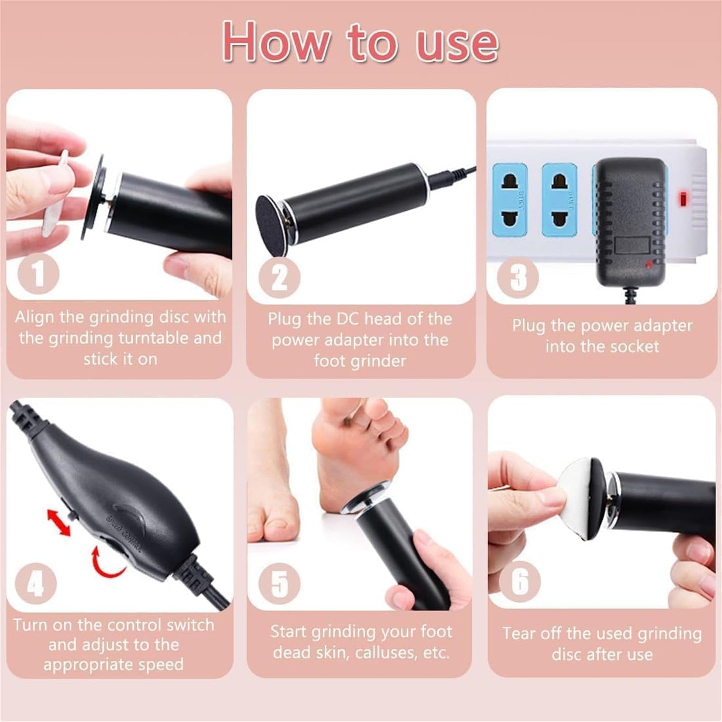 Dermavr Electric Foot Callus Remover for Women, Foot Scrubber File Smooth Wand with 60 Sanding Pads, Pedicure Tools for Feet for Heel Cracked Heels-Black