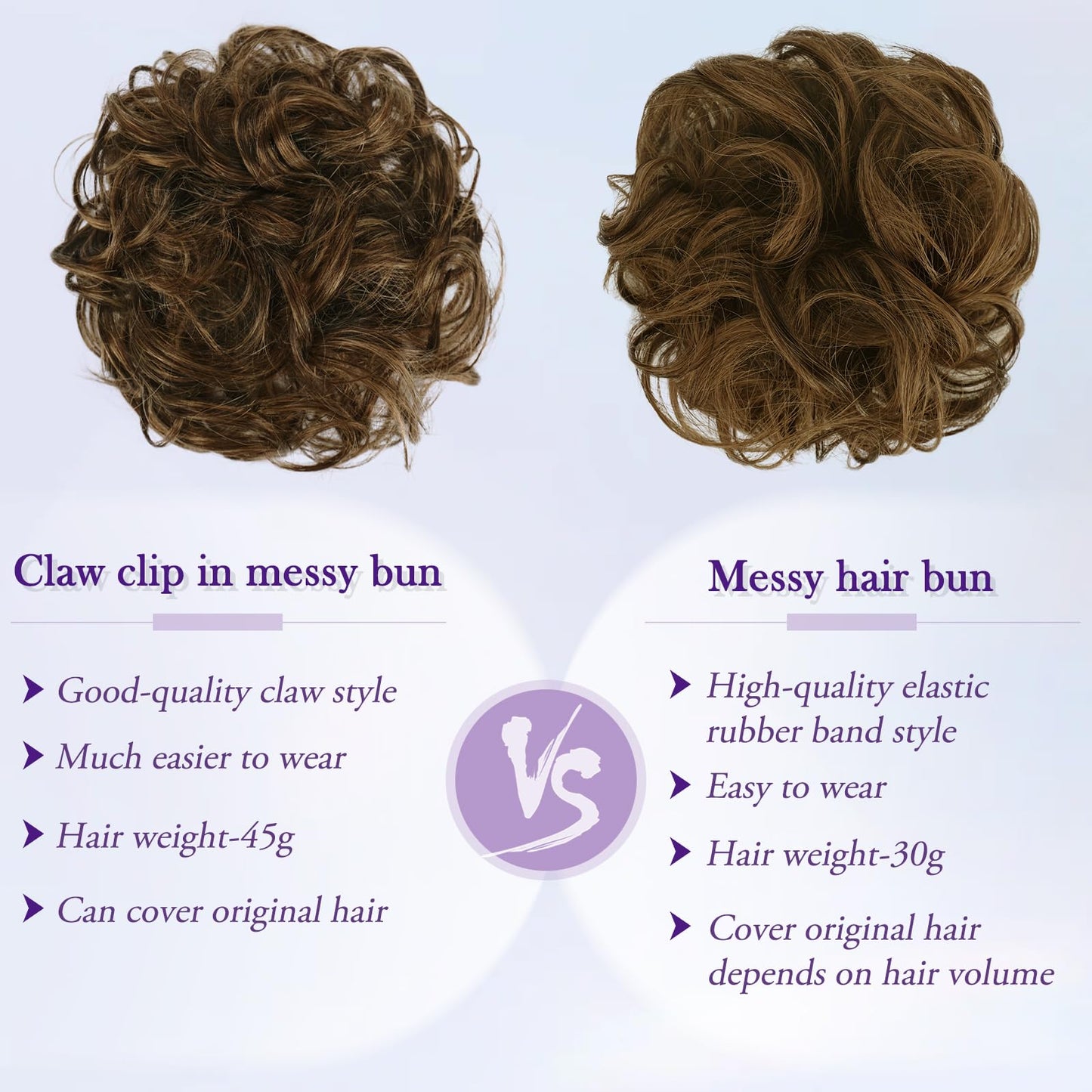 RUWISS Large Messy Bun Hair Piece with Claw Clip Human Hair Bun Wavy Curly Chignon Hair Bun Extensions Tousled Updo Hair Pieces for Women Claw Clip Ponytail for Women, Brown Mixed