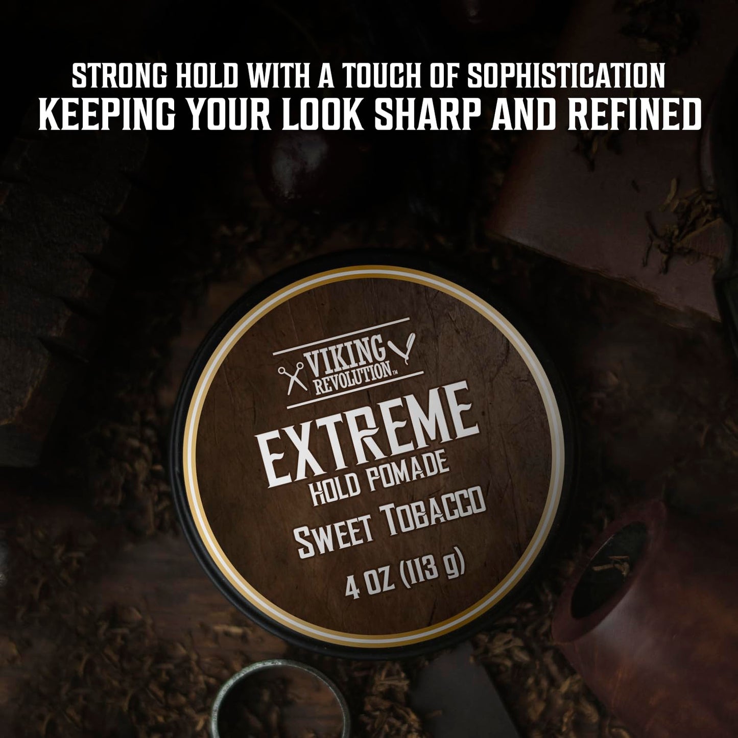 Viking Revolution Sweet Tobacco Hair Pomade for Men - Extreme Hold Hair Gel for Men Water Based - Mens Pomade Extra Firm Mens Hair Pomade Strong Hold - High Shine Mens Hair Cream (4oz)