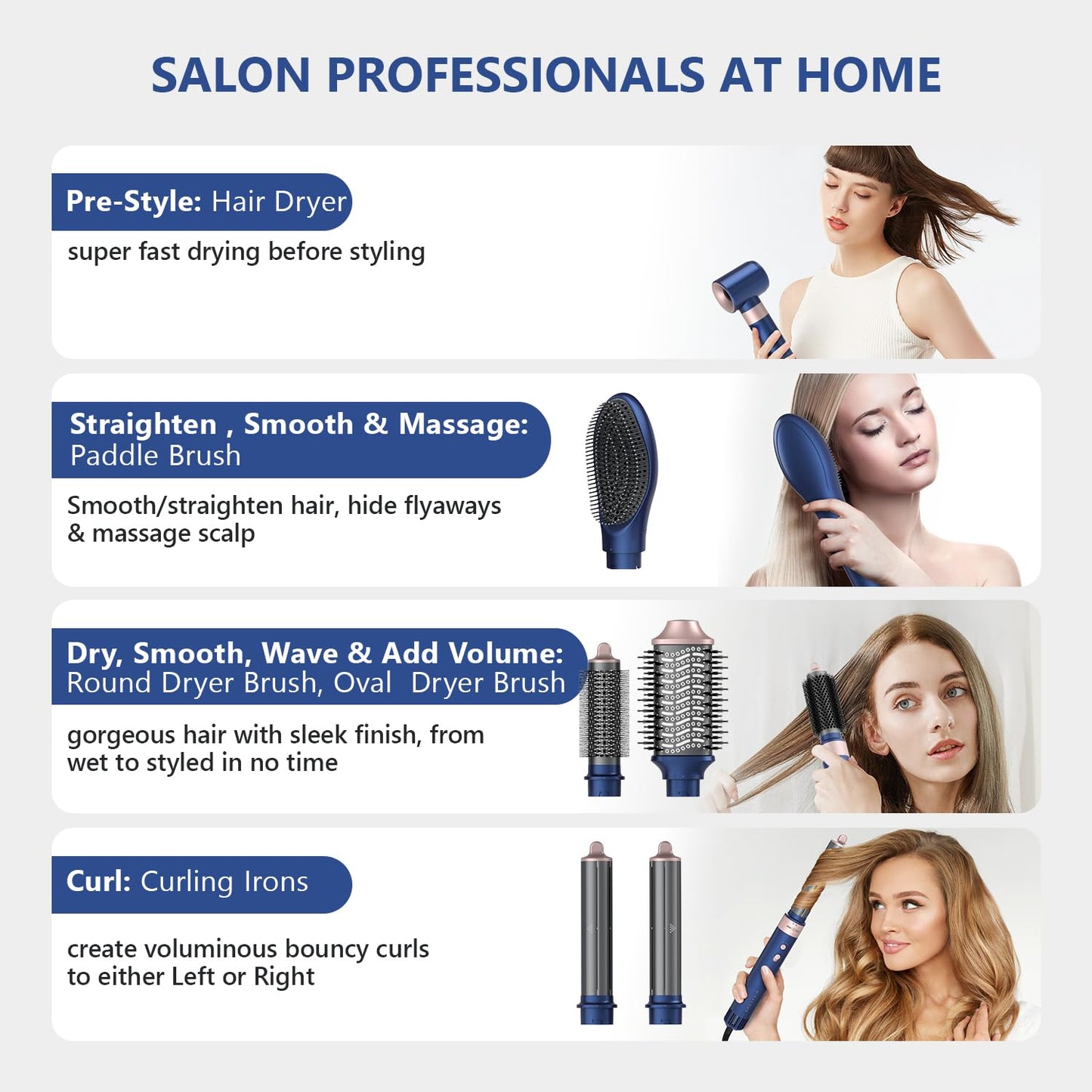 Hair Dryer Brush Professional Hair Multi-Stylers - MIRACOMB Ionic Hot Air Styling System with Auto Wrap Curlers, Brushless Motor, Intelligent Heat Control - Fast Drying - Versatile for All Hair Types
