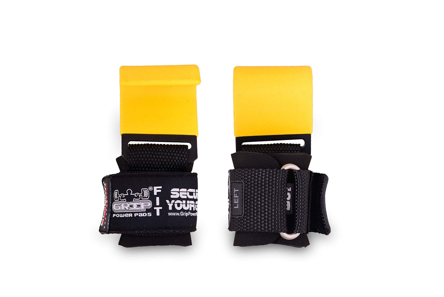 Heavy Duty PRO Metal Lifting Steel Hooks Power Weightlifting Set of 2 Premium Thick Padded Workout Hook Gloves (Women-Wrist Size Small/Medium, Yellow)