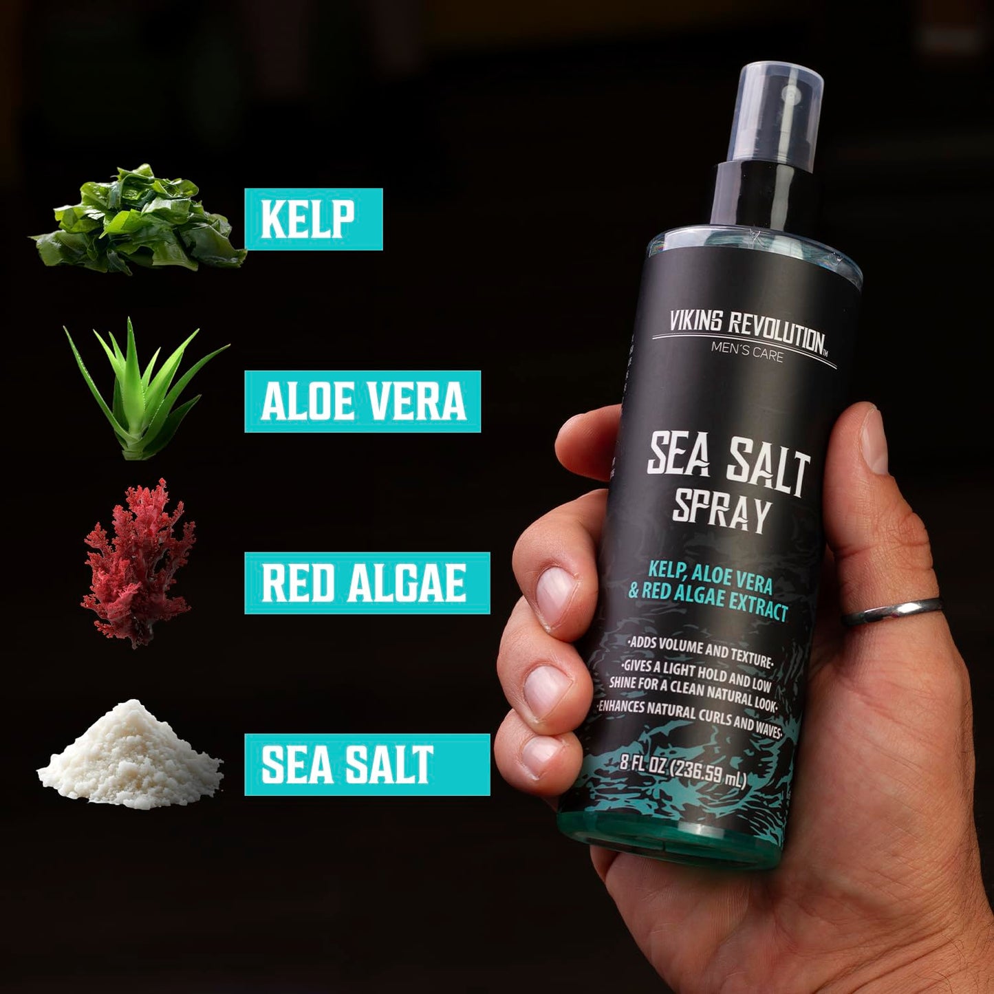 Viking Revolution Sea Salt Spray for Hair Men (8fl oz), Hydrating Hair Oil for Men with Vitamin E (3.38fl oz) and Hair Styling Powder for Men (1oz) - Men Hair Styling Texturizing Kit