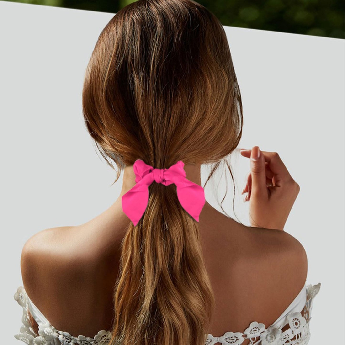 ACO-UINT 20 Pack Satin Silk Hair Accessories for Women: Hot Pink Scrunchies, Bow Ponytail Holders, and Ribbon Hair Ties for Thick Hair