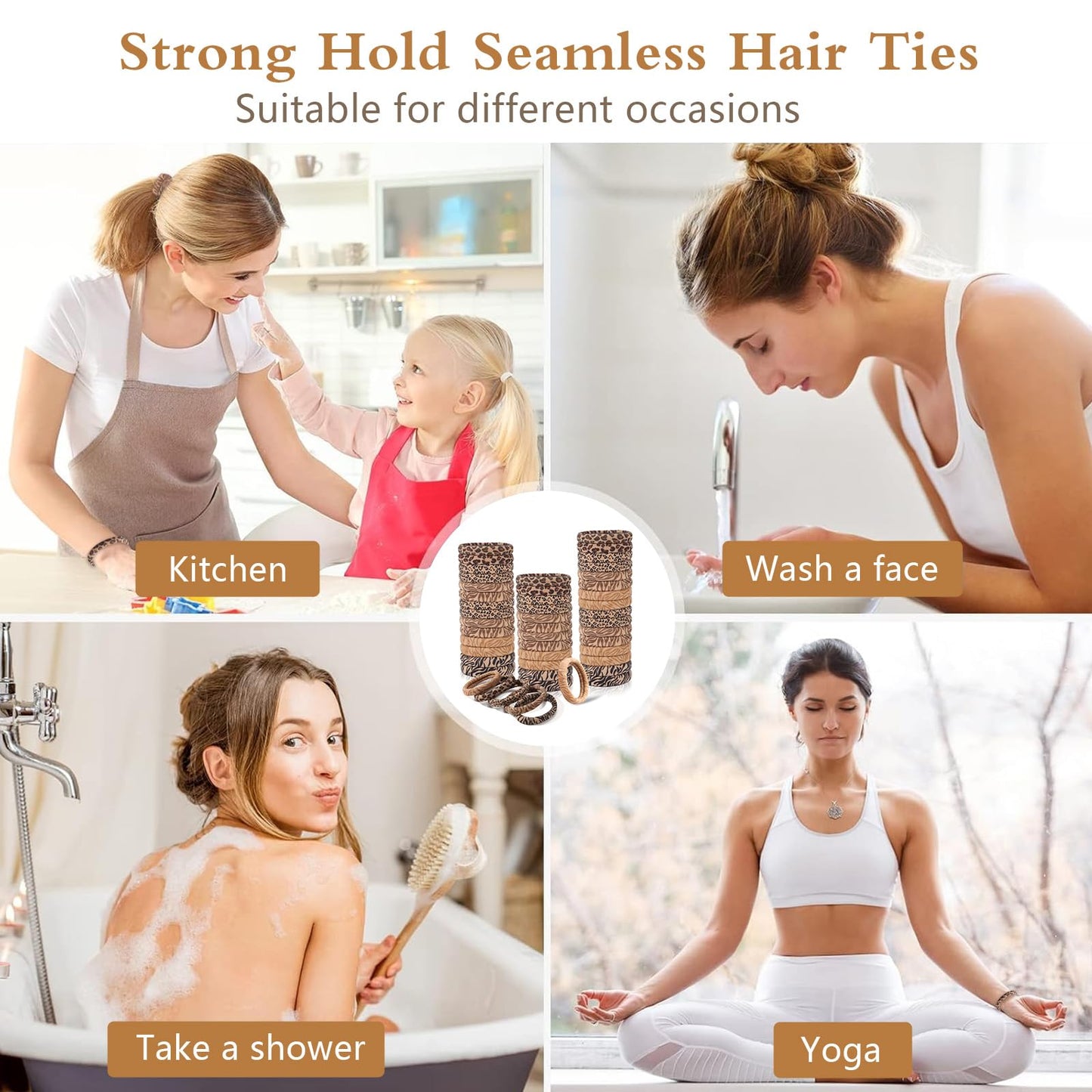 Bessrung 100PCS Seamless Elastic Hair Ties for Women Girls, No Damage Ponytail Holders for Thin Thick Hair, Leopard Animal Print Hair Bands for Women's Hair, Hair Accessories for Girls