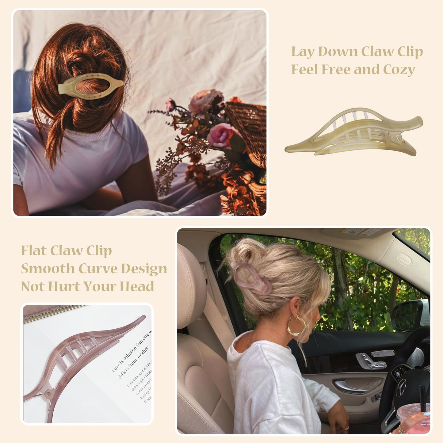 CHANDAT Flat Hair Clip 6 pcs Lay Down Claw Clips Hair Accessories for Women -Ice Cream