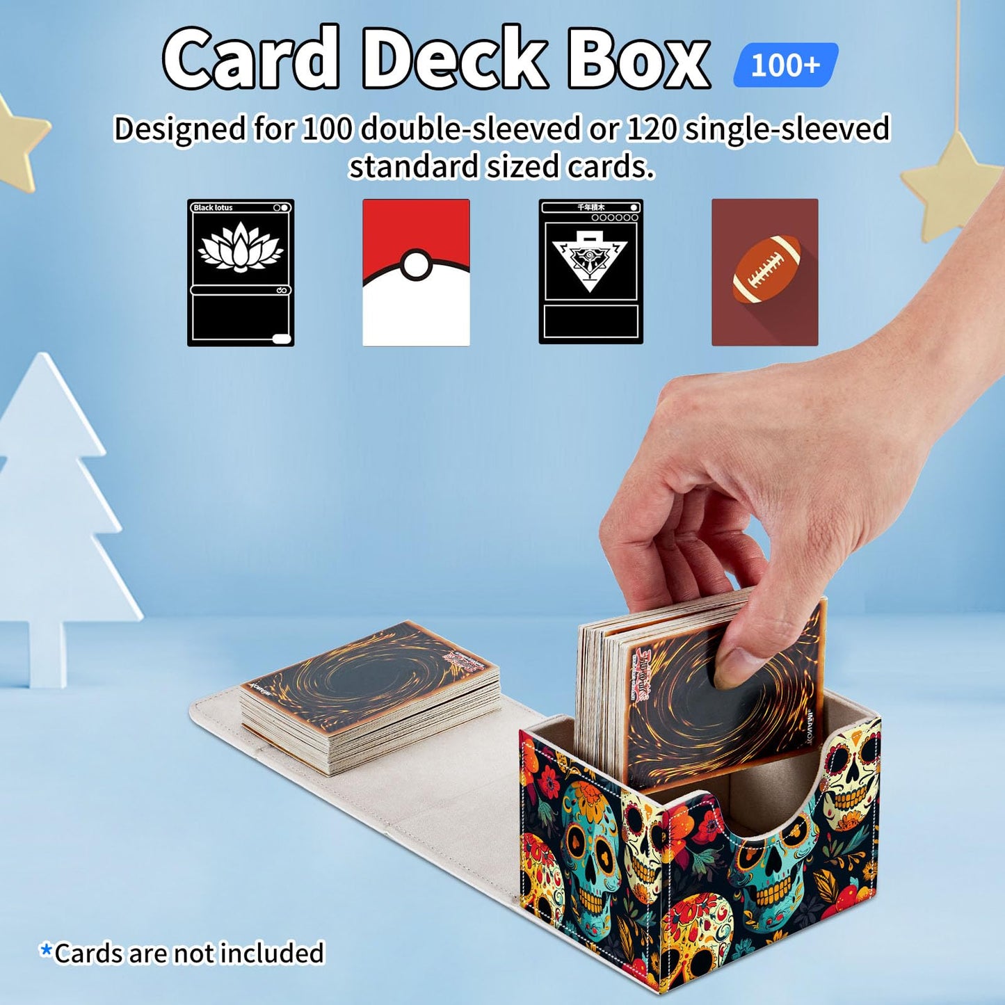 ACWDMKH for MTG Commander Deck Box,Card Deck Box for Trading Card Yugioh MTG Cards,Fits 100 Double Sleeved Cards,PU Leather Magnet TCG MTG Deck Case for Magic Commander Deck Box,Flower Skull