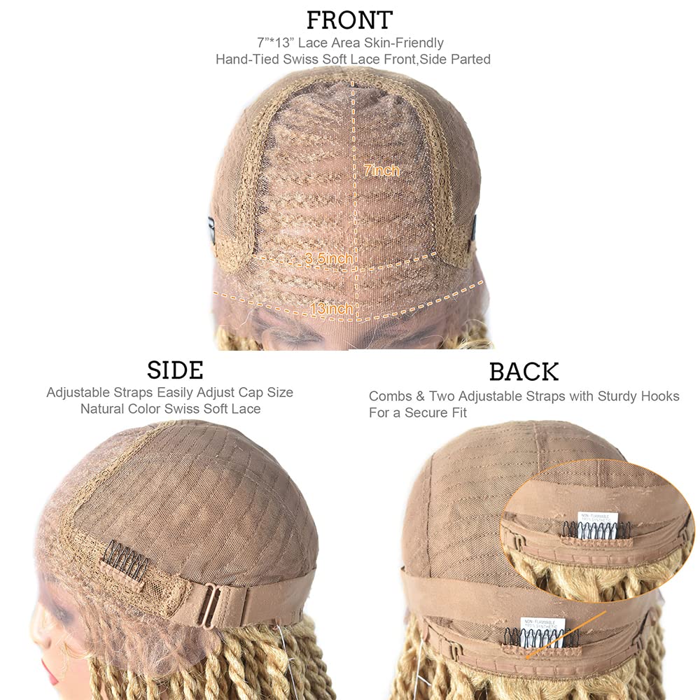 5.5X3.5 Swiss Lace Front Lightweight Twist Braids Wigs Micro Cornrow Half Box Heat Friendly African Hair Natural Look with Baby Hair Hand-made Braided for Black Women 31" (#27/613M Blonde)