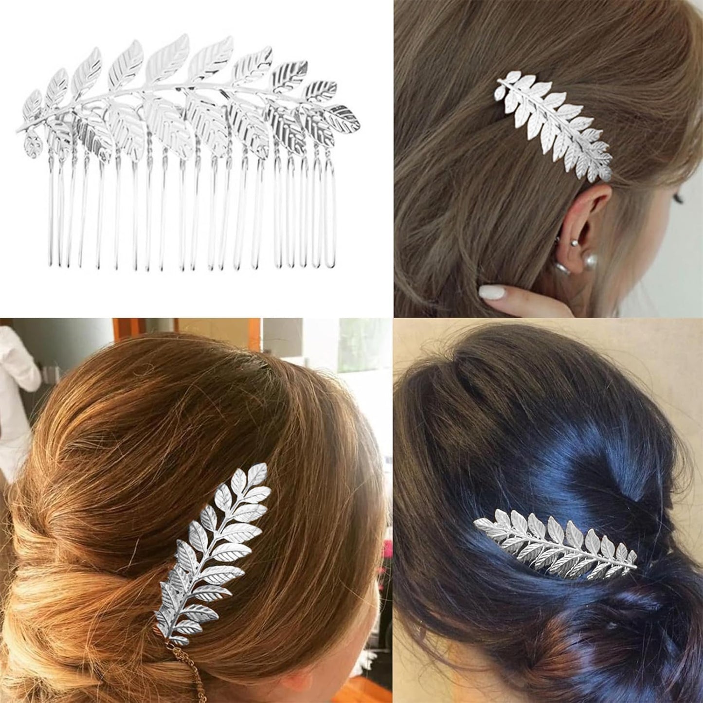 8 Pack Leaf Hair Side Combs for Women Girl, Bridal Metal Decorative Hair Comb Clips, French Twist Hair Slide Comb for Wedding Hair Accessories(Gold, Silver)