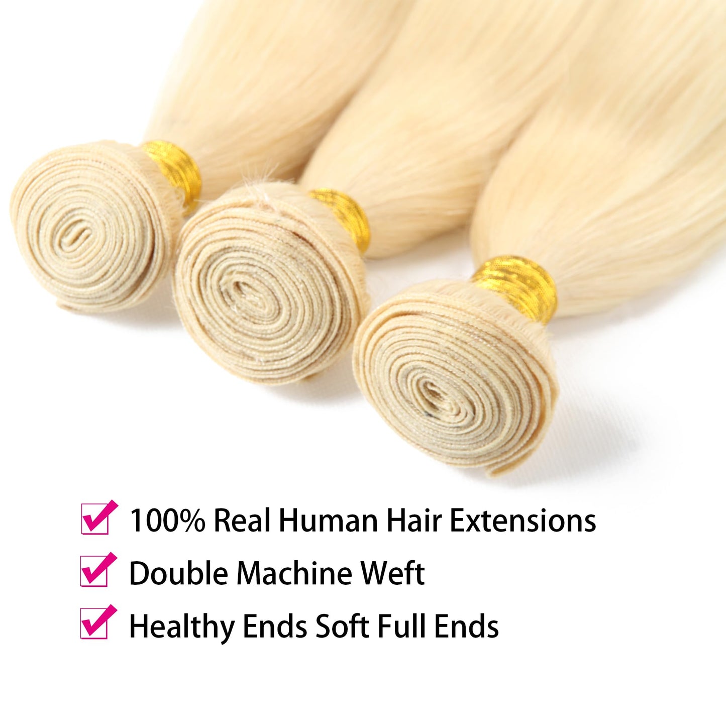 613 Bundles Human Hair 3Bundles/set #613 Light Blonde Color Real Human Hair Bundles Extensions 3Bundles Can Be Full Head Blonde Bundles (14 16 18 Inch)