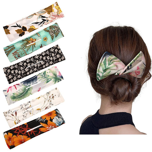 6Pcs French Twist Magic Donut Bun Maker and Hair Shaper - Reusable Hairstyle Cloth Clips for Women (Floral B)