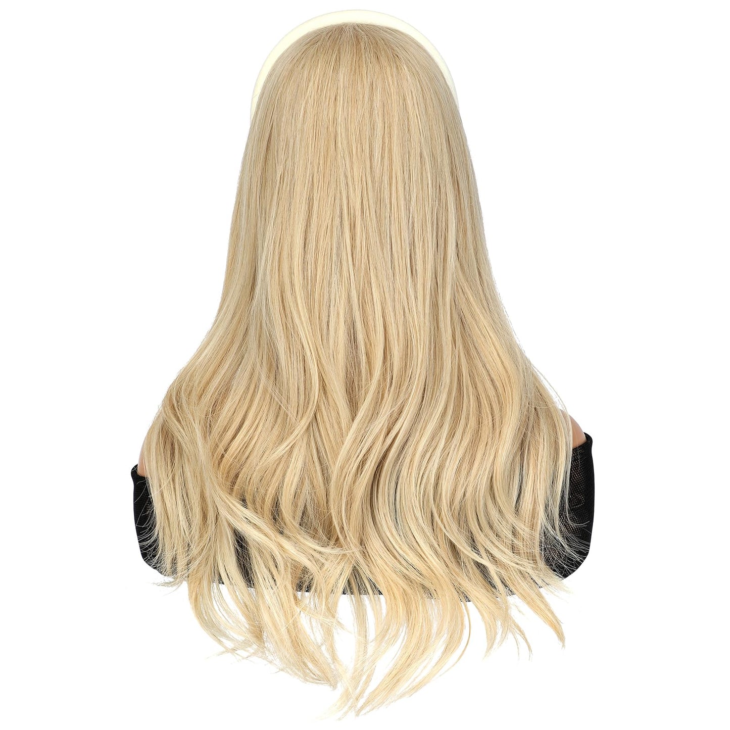 Soulwigger 22 inch Synthetic Beige Headband Hair Wig Curly Body Wave Glueless Ash Blonde mix Bleach Blonde Wigs For Women With None Lace Front