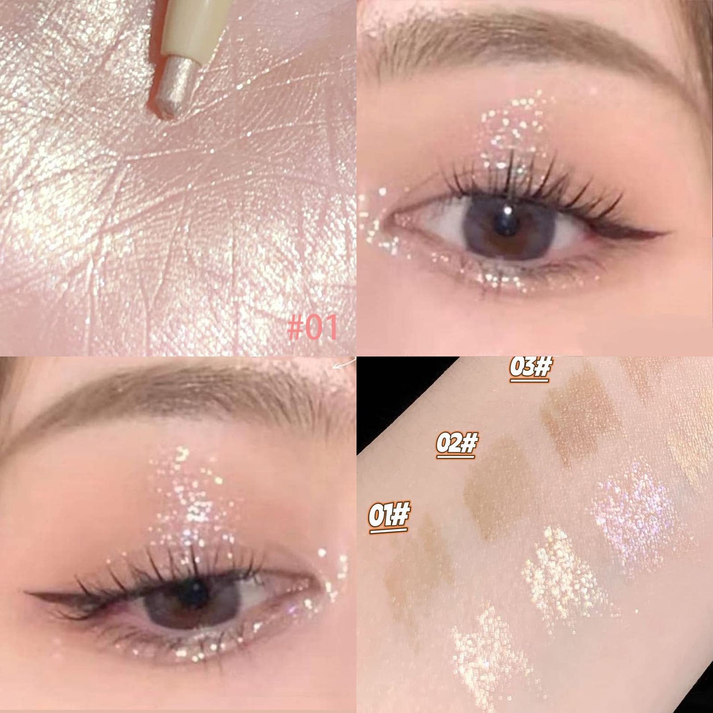 3PC Double Ended Highlighter Makeup Pen, Glitter & Matte Nude EyeLiner & Eyeshadow, Liquid Contour Liner 2 in 1 Eye Brightener Make Up Stick, Mulit-Funtional Long Lasting Lying Silkworm Pencil ( #01, #02, #04)