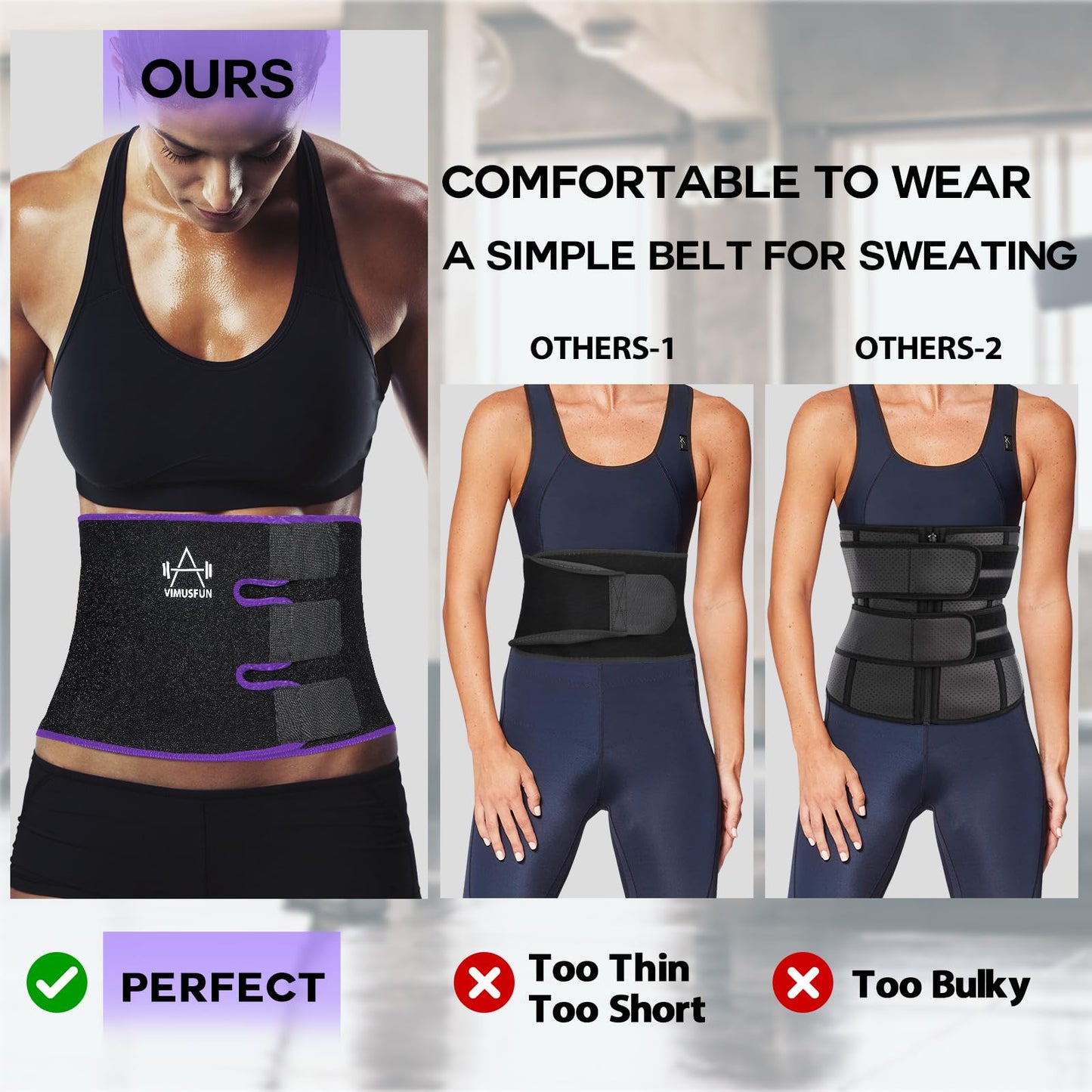 VIMUSFUN Waist Trimmer Belt Men Sweat Band Waist Trainer For Women Lower Belly Fat Tummy Stomach Wraps Waste Trainers Low Back Support Small/Medium/Large/Plus Size