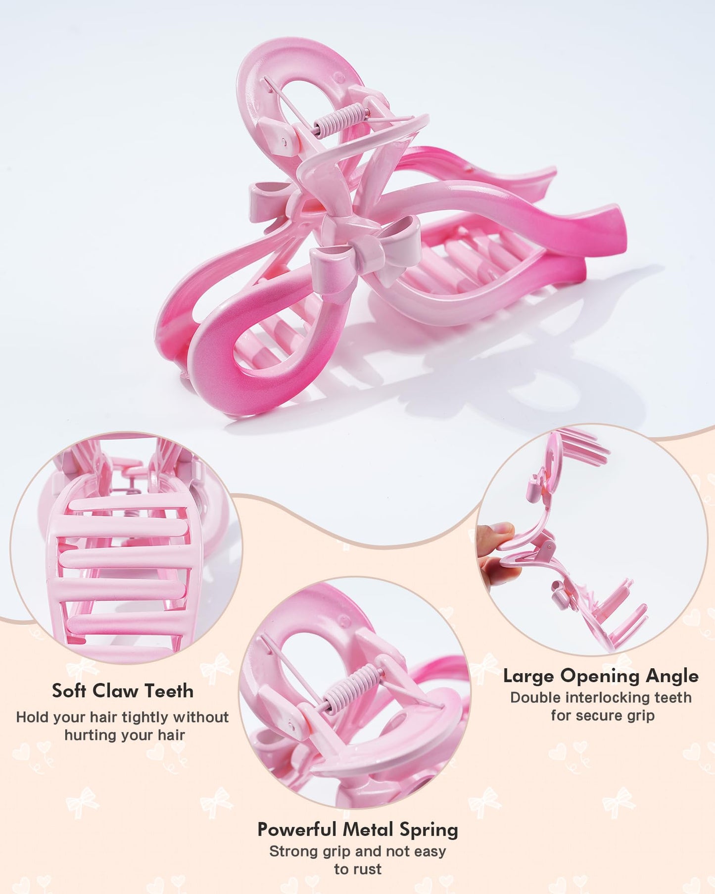 4 PCS Bow Hair Clips for Women Bow Claw Clip 5" Large Hair Claw Clips for Thick and Thin Hair Cute Bows Jaw Clip (Gradient - Khaki + Gray + Pink + Black)