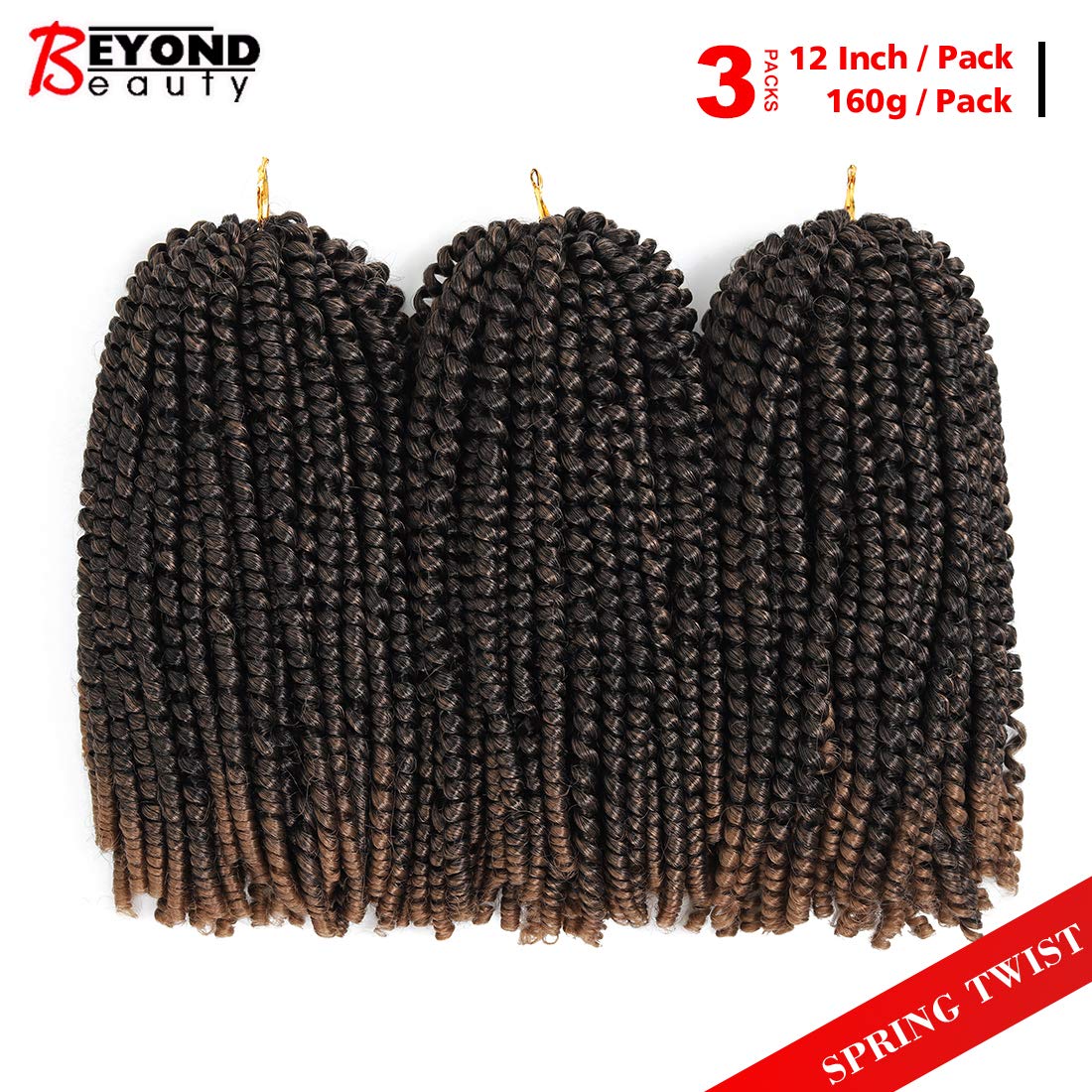 12 inch Spring Twist Crochet Braids Hair for Butterfly Locs Bomb Twist Crochet Hair Beyond Beauty Ombre Colors Synthetic Fluffy Hair Extension 3 Packs M1B/27