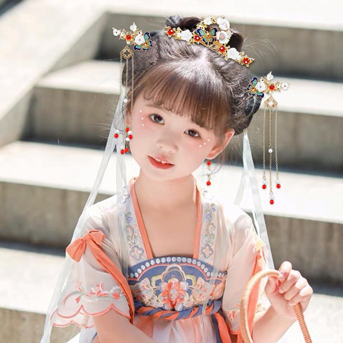 5 Pcs Butterfly Chinese Tassel Hair Stick Peony Flower Crystal Pearl Hanfu Hair Pins Classical Floral Wedding Headpiece Brides Hair Jewelry Accessories for Updo Long Hair Women Girls