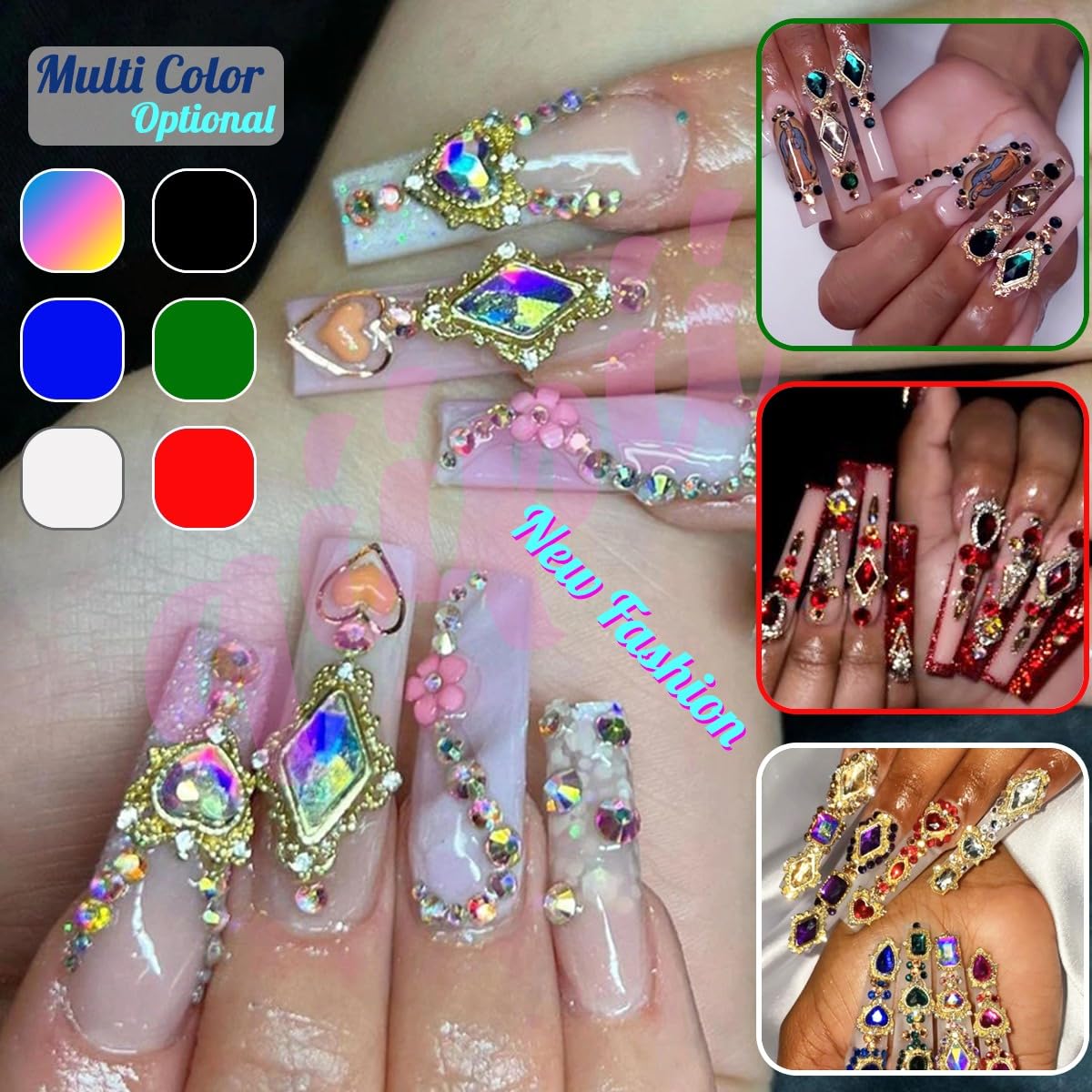 24pcs Blue Nail Rhinestones Luxury Nail Charms Sapphire Heart Charms for Nails 3D Big Royal Blue Nail Gems Crystals Diamonds Jewelry Stones Alloy Nail Art Studs Nail Art Decor for Arylic Nails Crafts