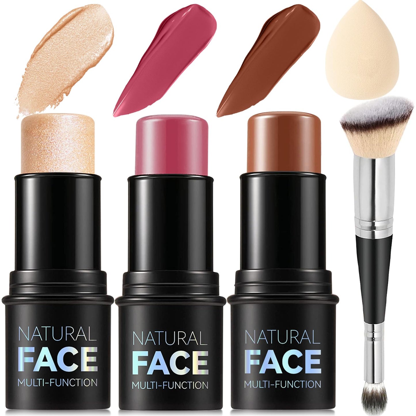 3Pcs Cream Contour Stick Makeup Kit, Shades with Highlighter, Blush and Bronzer Contour Stick for Sculpt the Cheeks, Long Lasting, Waterproof, Matte & Dewy Finish LIGHT FAIR(8+10+12)