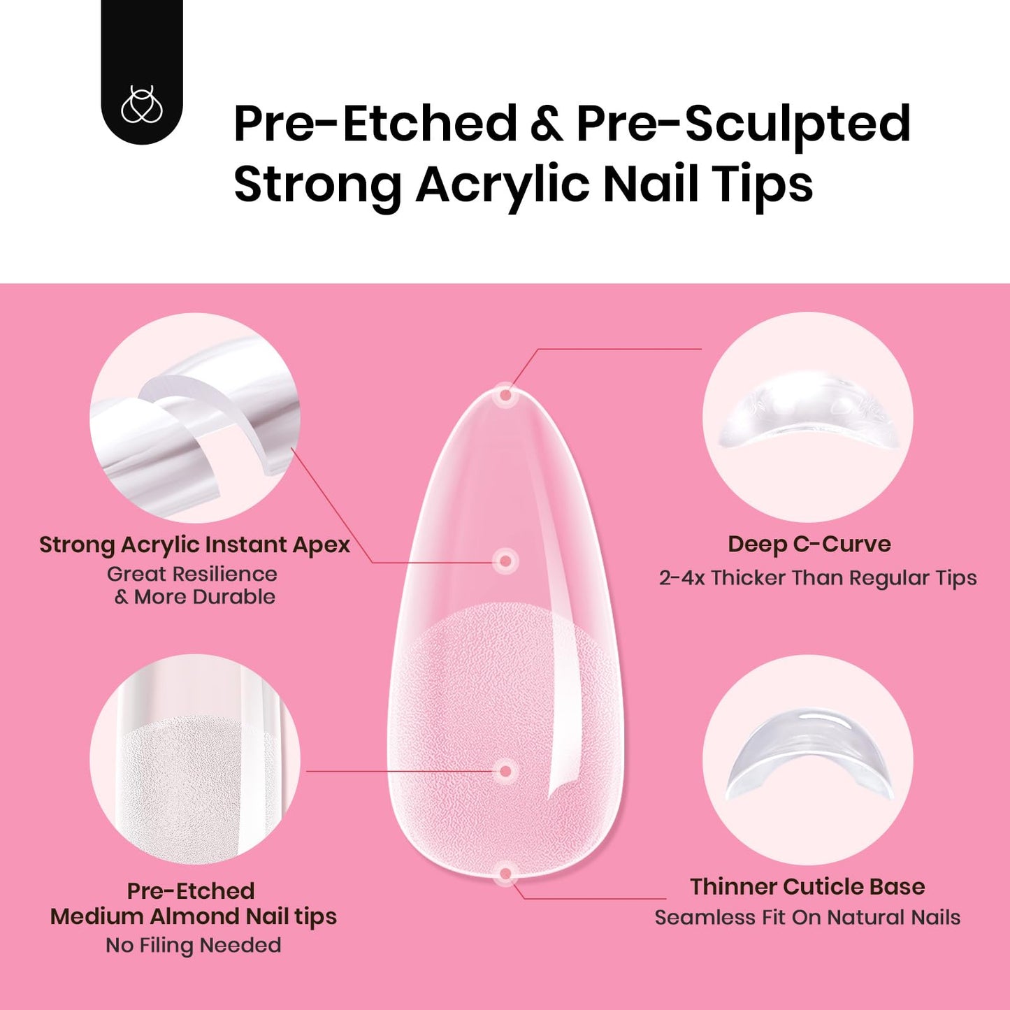 Beetles Tipex Gel Nail Kit, Medium Almond Nail Tips 224 Pcs Pre-Building Pre-Etched Almond False Nail Tips with UV Nail Glue, LED Mini Nail Lamp Thick Acrylic Nail Set for Women