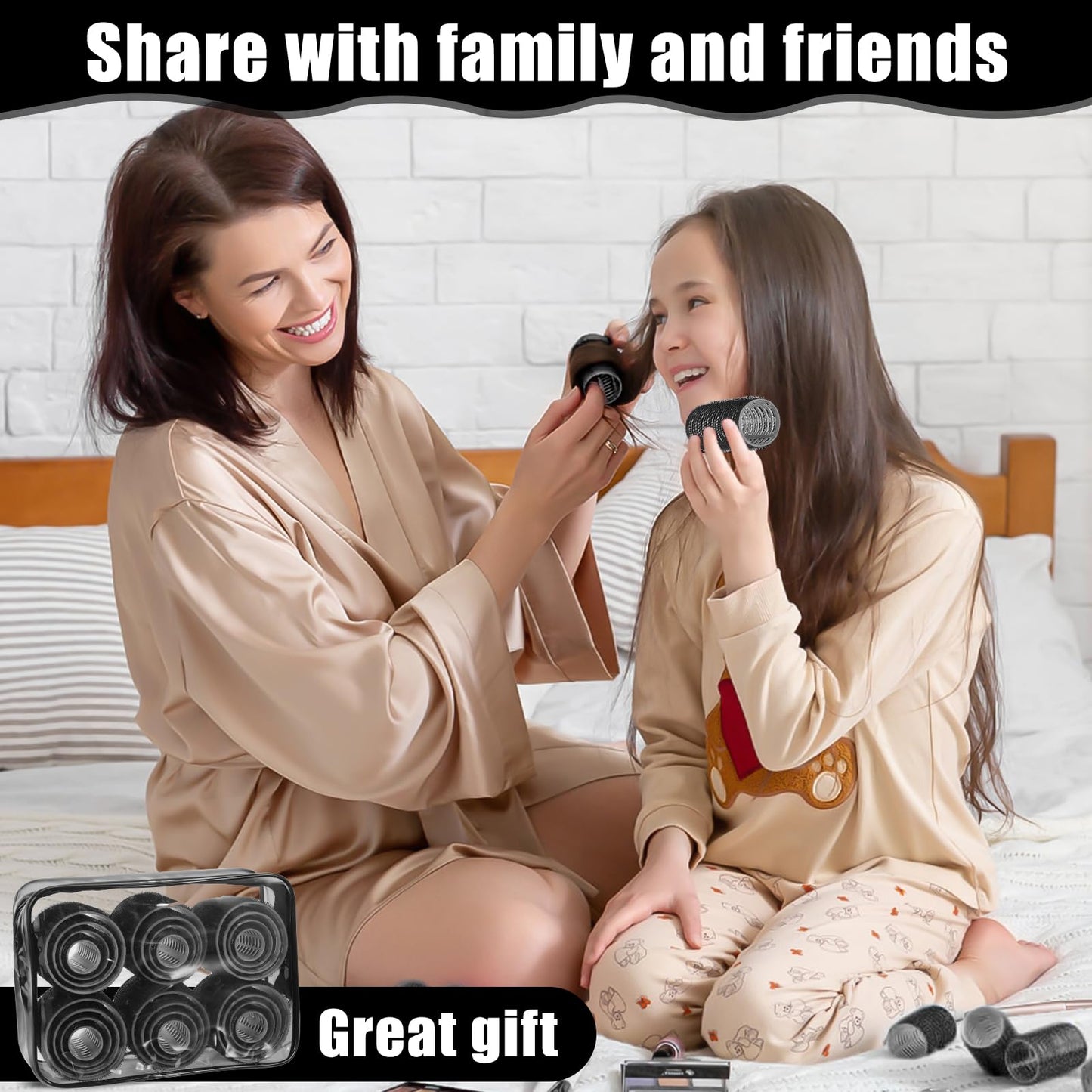 4 Sizes Self-Grip Hair Rollers Set - 50 Pcs Jumbo Curlers for Long, Short Hair and Bangs (25mm, 36mm, 48mm, 60mm) With Clips, Black