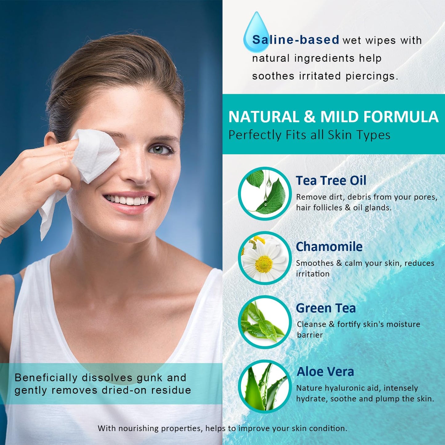 30PCS Eyelid Cleansing Wipes for Itchy & Dry Eyes, Saline Based Eye Wet Wipes with Tea Tree Oil, Daily Eye Wipes for Styes & Blepharitis, Moisture & Soothes Eye Cleansing Wipes For Sensitive Eyes