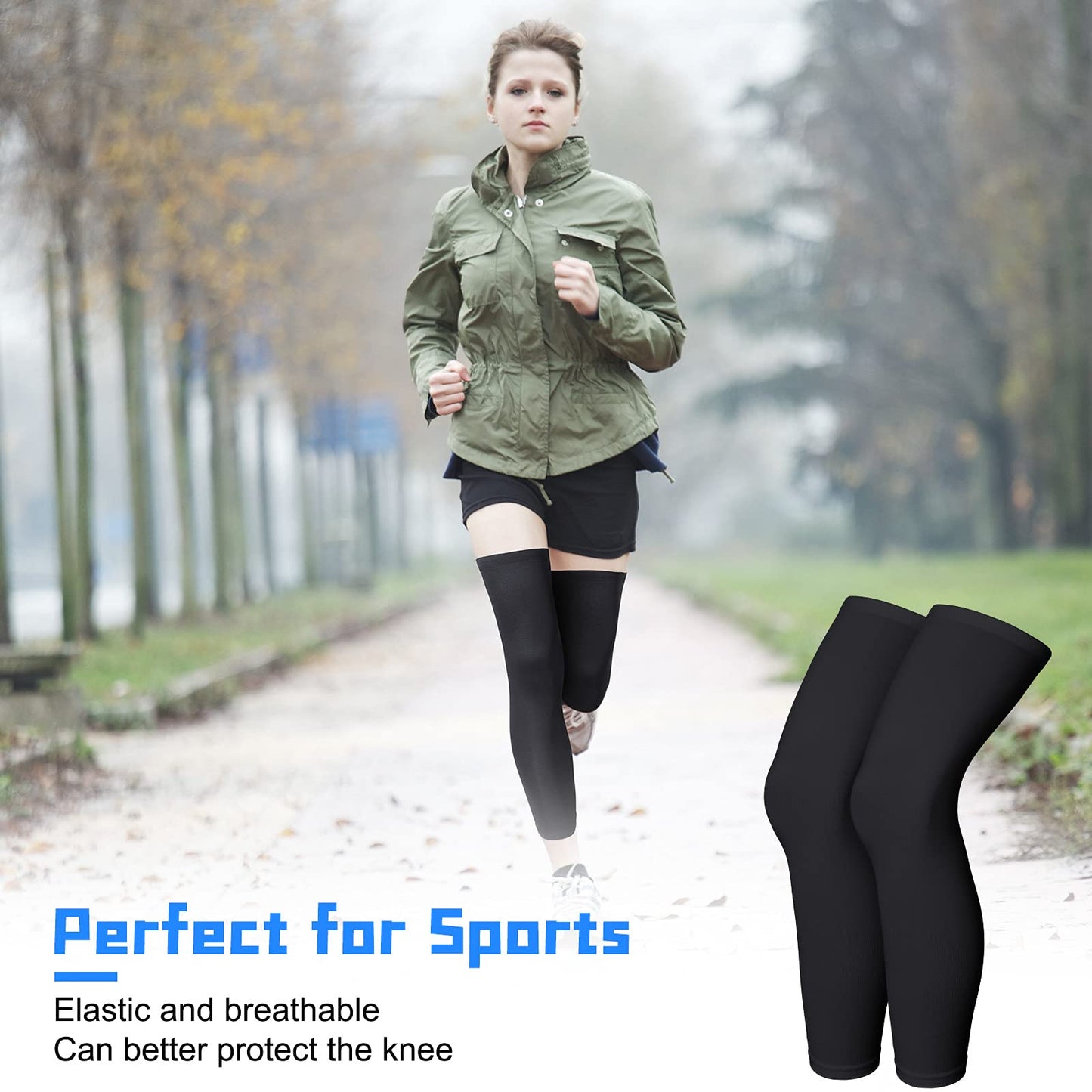 4 Pieces Cycling Leg Warmers Thermal Sports Compression UV Long Leg Sleeves Full Length Leg Sleeves for Men Women (Large)