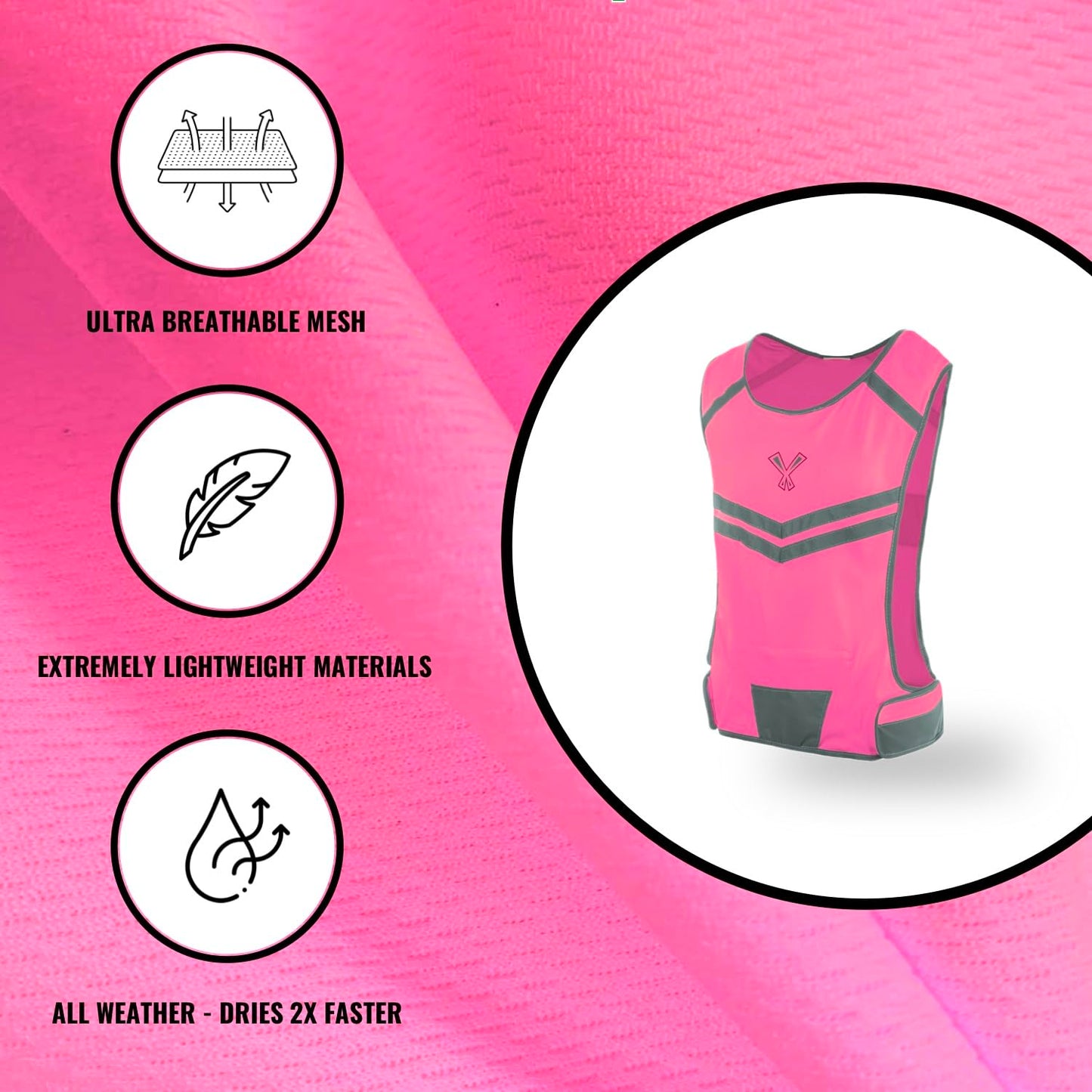 247 Viz Running Reflective Vest with Inside Pocket and 2 Bands, High Visibility Reflective Running Gear Safety Vest Straps for Men Women Kids for Night Running Walking Cycling