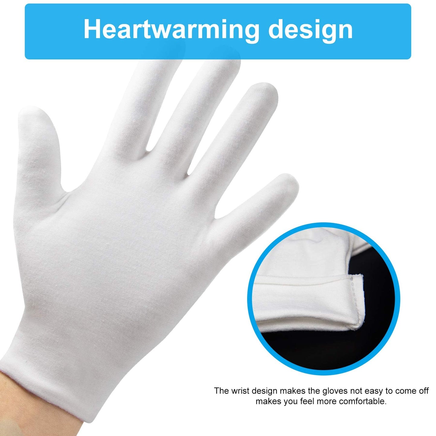 5Pairs (10Pcs) Moisturizing Gloves Overnight for Men and Women, Washable SPA White Cotton Gloves for Dry Hands Eczema Work Inspection Service Performance