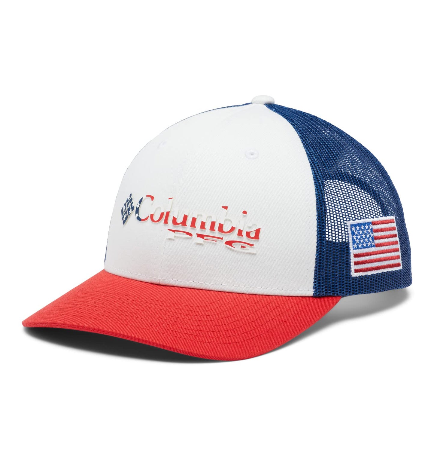 Columbia Unisex PFG Logo Mesh Snap Back - Mid, Red Spark/US Flag, One Size