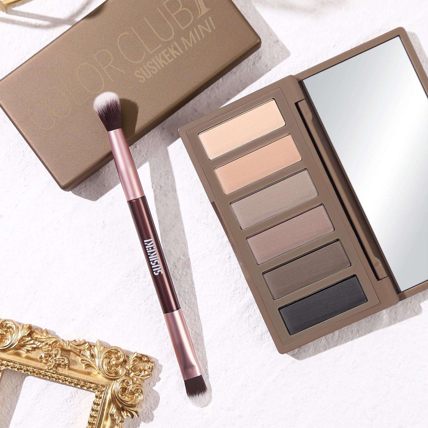 6 Colors Mini Naked Eyeshadow Makeup Palette with Brush Neutral Nude Smoky Eye Shadow Taupe & Brown Matte Make Up Pallet with Mirror Highly Pigmented Long Lasting Waterproof Travel Size Gift Kit