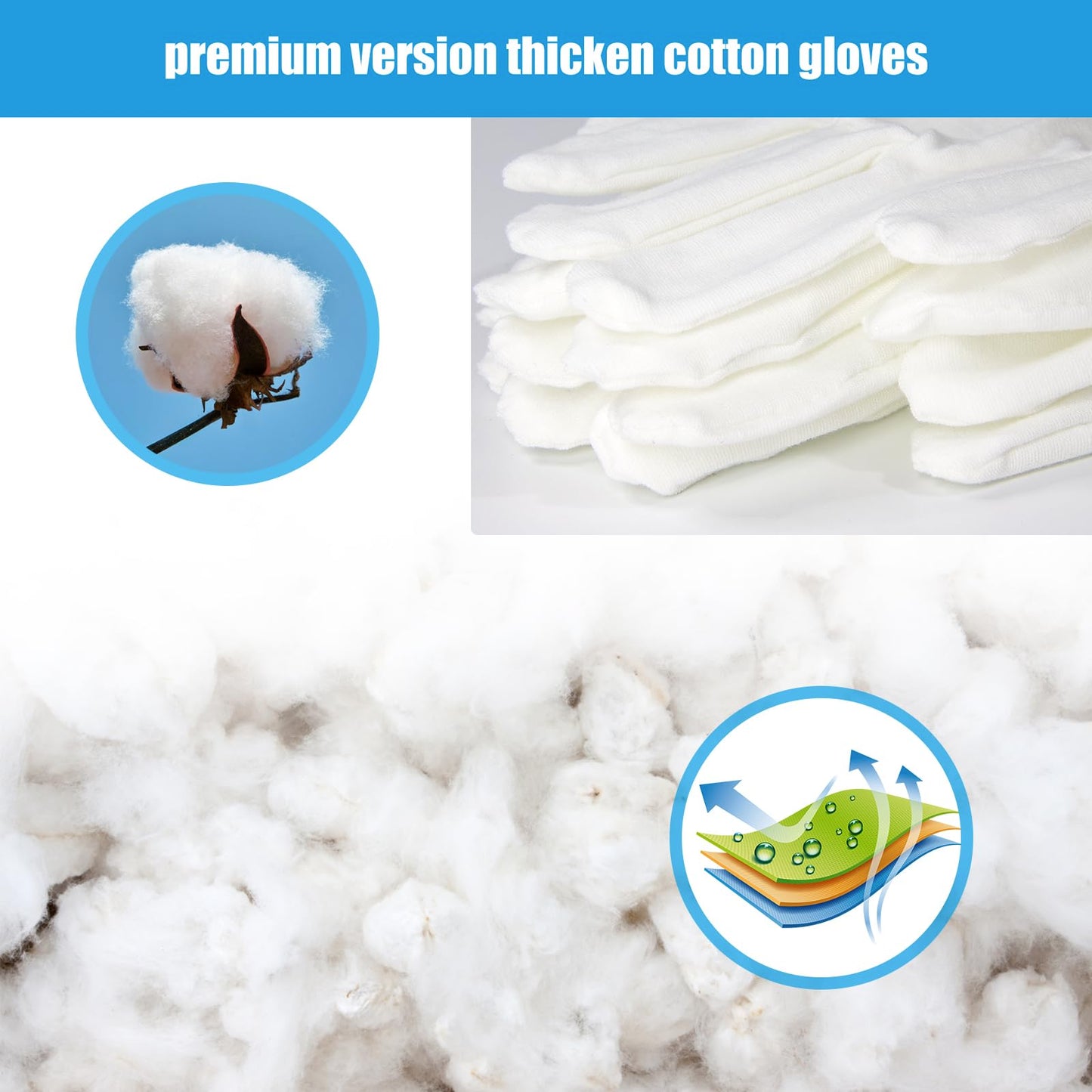 7 Pairs White Cotton Gloves for Dry Hands Sleeping, Washable Lotion Eczema Moisturizing Gloves Overnight for Women Men Halloween Wedding Costume, Safety Work Liner for Serving Inspection