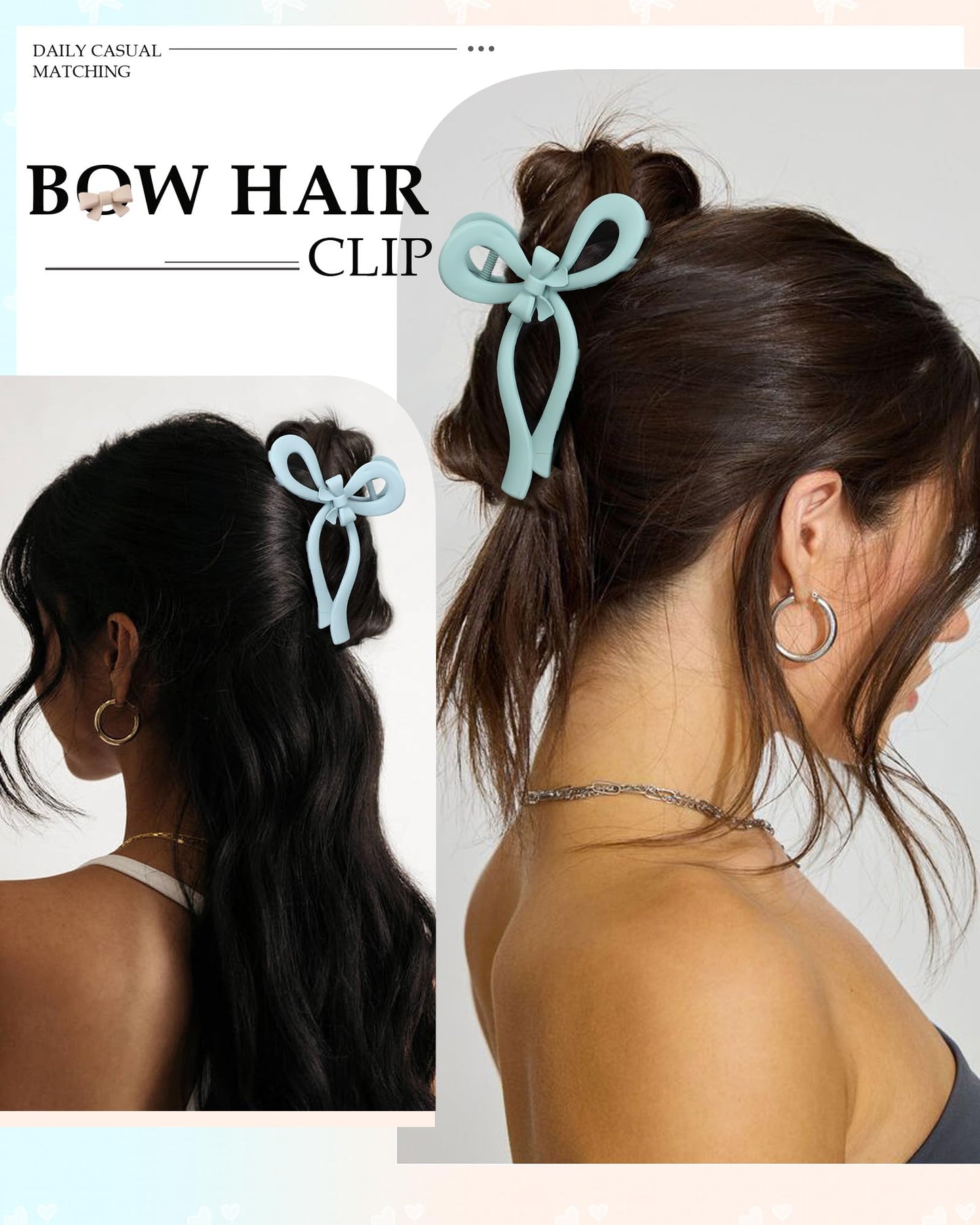 4 PCS Bow Hair Clips for Women Bow Claw Clip 5" Large Hair Claw Clips for Thick and Thin Hair Cute Bows Jaw Clip (Light Blue + Blue + Light Green + Lake Blue)
