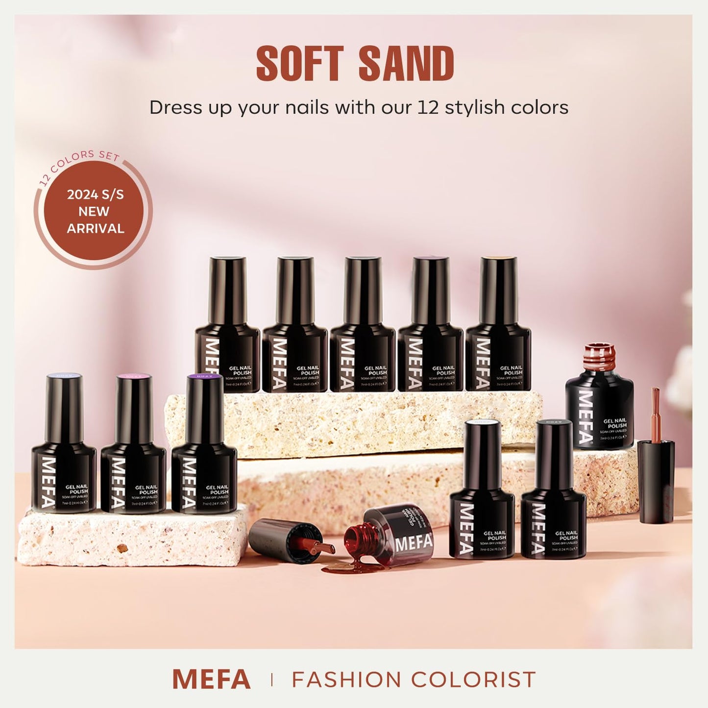 MEFA 12 Colors Gel Nail Polish Set, Purple Burgundy Red Brown Gray Gel Nail Polish Colors Collection Nail Art Manicure DIY Salon Home Gifts for Women Girls