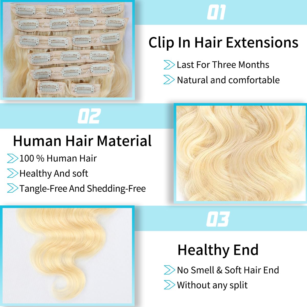 613 Body Wave Clip in Hair Extensions Seamless Clip ins Hair Extensions Real Human Hair Deep Wave Real Blonde Human Hair Clip in Extensions Women 8Pcs 100g 20 Clips
