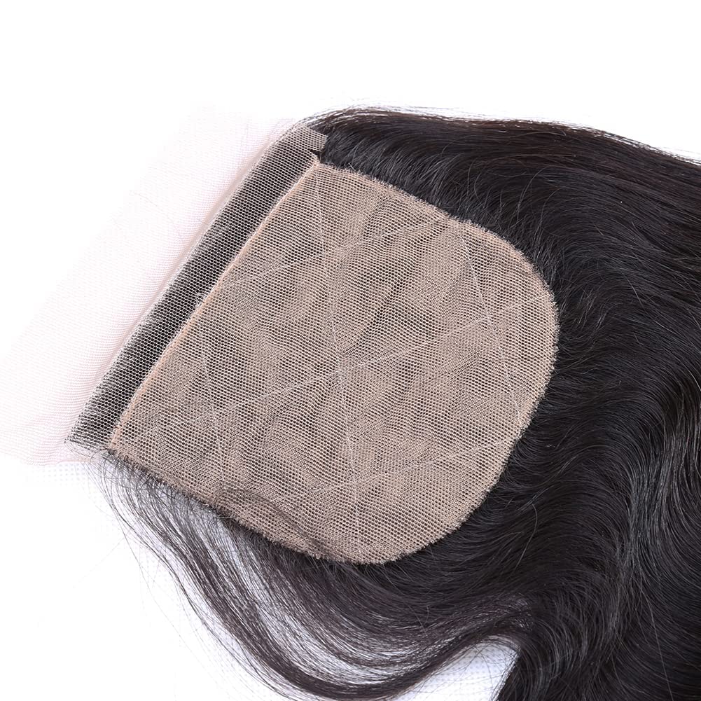 Greatremy 16" Silk Base Closure with Baby Hair Body Wave Virgin Hair Closure 4"X4" Free Part Natural Color