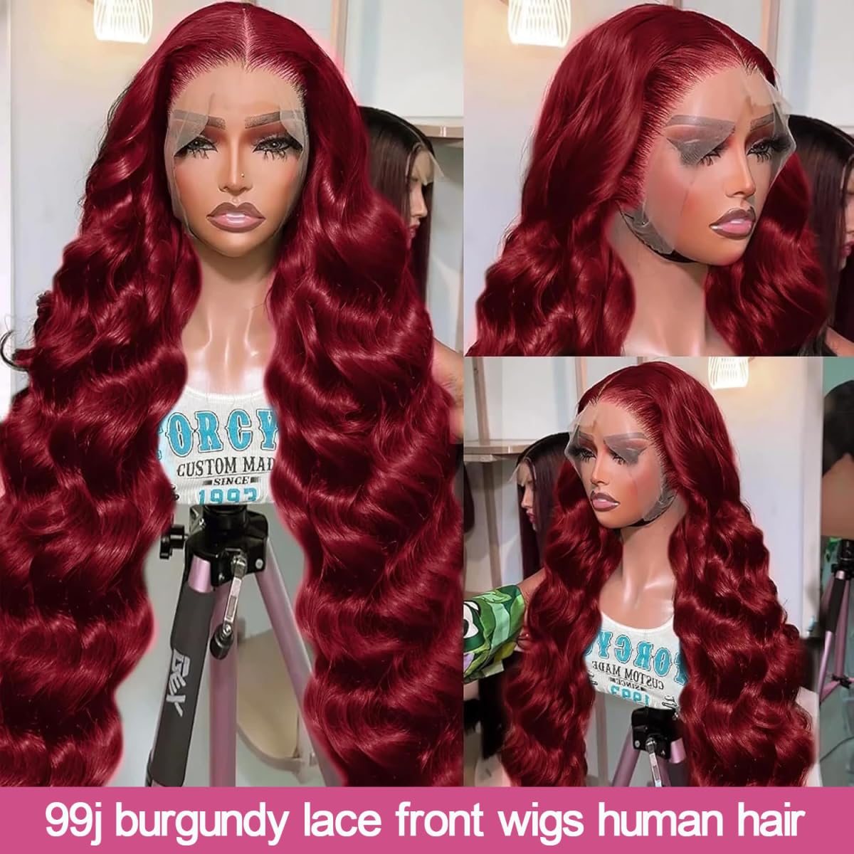 Smabuity 28 Inch 99J Burgundy Lace Front Wigs Human Hair Pre Plucked 13x6 HD Transparent Body Wave Lace Front Wigs Human Hair 99j Burgundy Red Wine Glueless Frontal Human Hair Wigs for Women