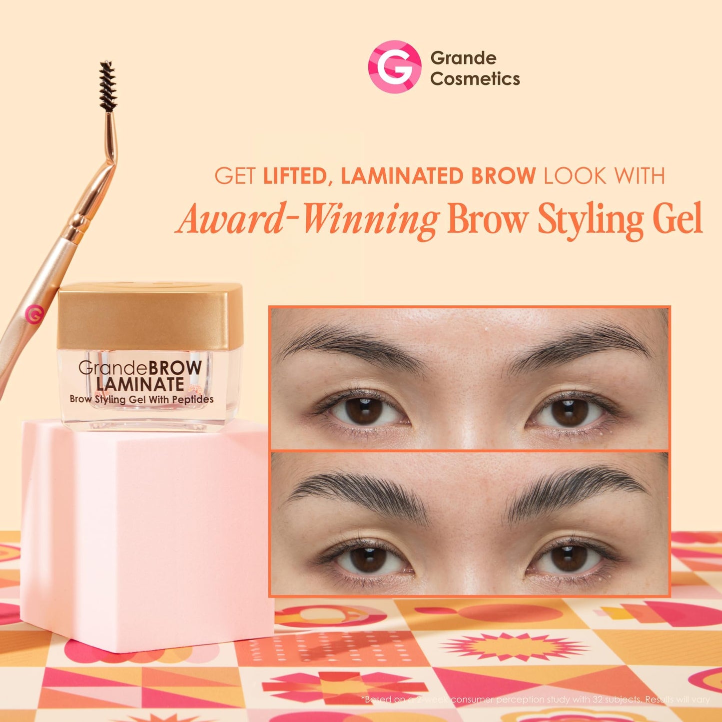Grande Cosmetics Brow Lamination Gel | DIY Eyebrow Lamination | Shapes, Sculpts & Sets With 12-Hour Hold | Conditions & Nourishes For Healthier Looking Brows