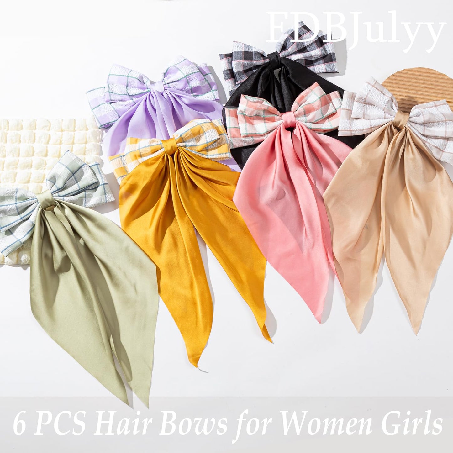 Hair Bows for Women & Girls - Nonslip Bow-knot Claw Clips for Thick & Thin Hair, Big Hair Bows (6 PCS)
