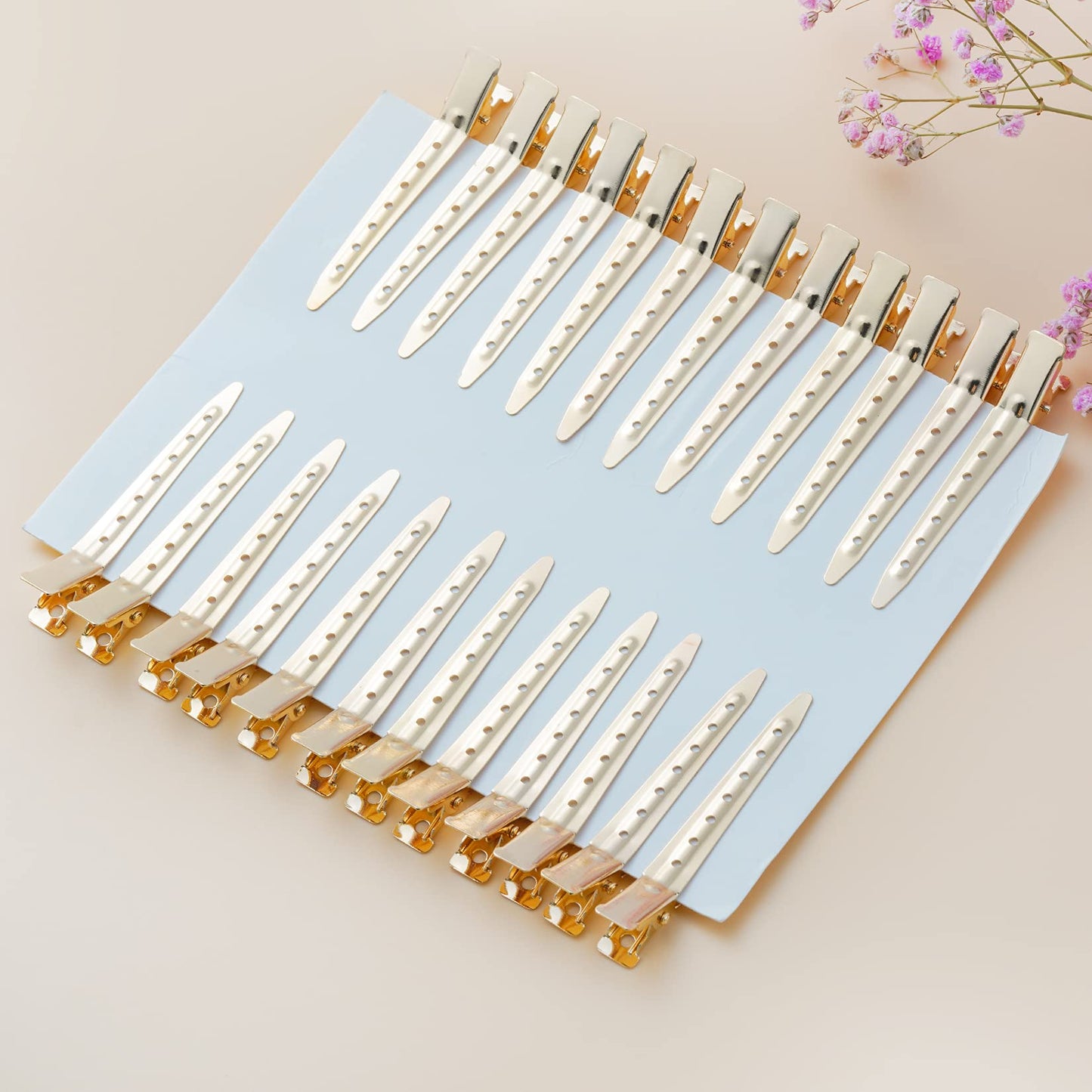 24 Packs Duck Bill Clips, Bantoye 2.75 Inches Rustproof Metal Alligator Curl Clips with Holes for Hair Styling, Hair Coloring, Gold