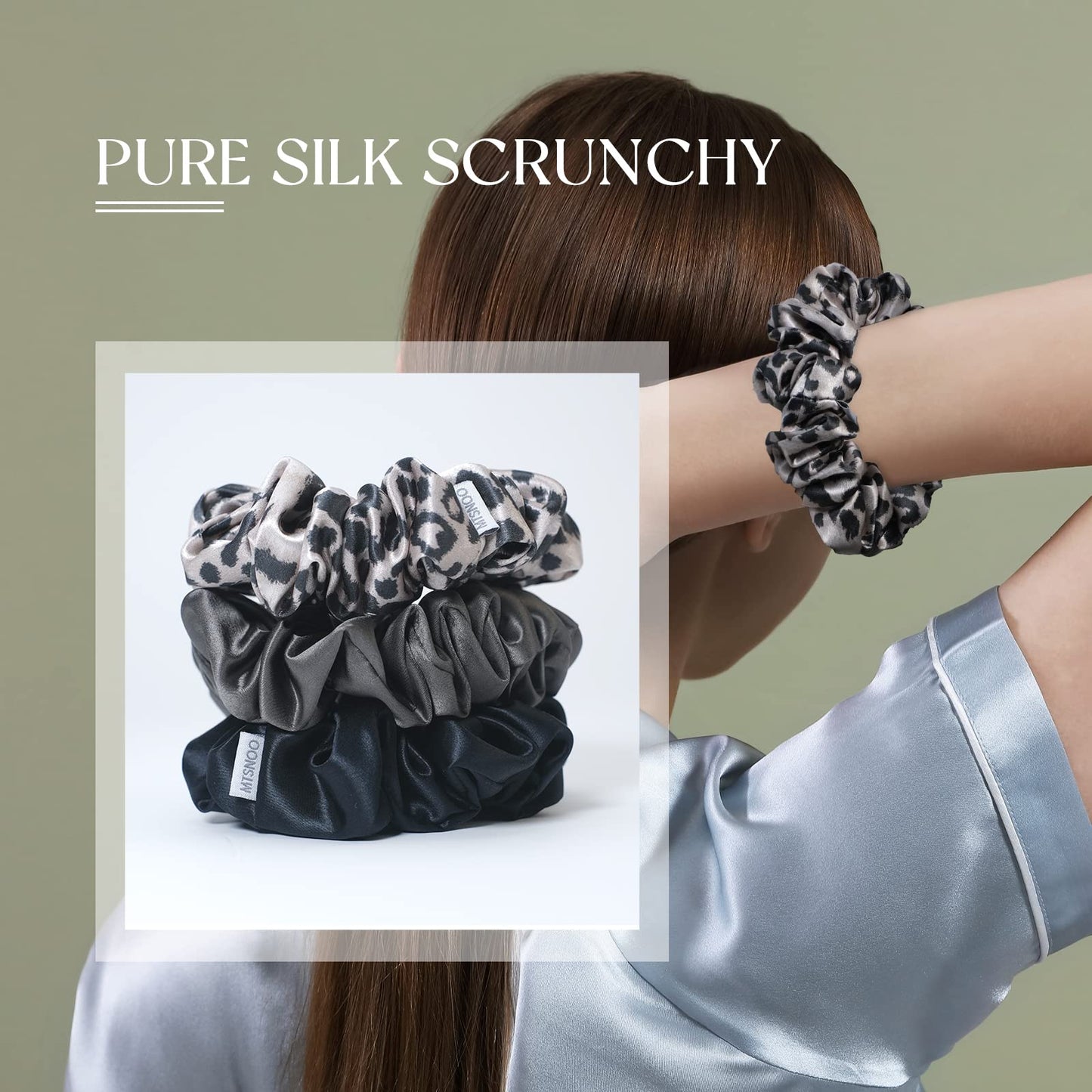 MTSNOO 100% Pure 22 Momme Mulberry Silk Scrunchies Set - Mini Scrunchies with Elastic Band for Curly Hair, 3 Pack Hair Ties and Ropes for Women and Girls
