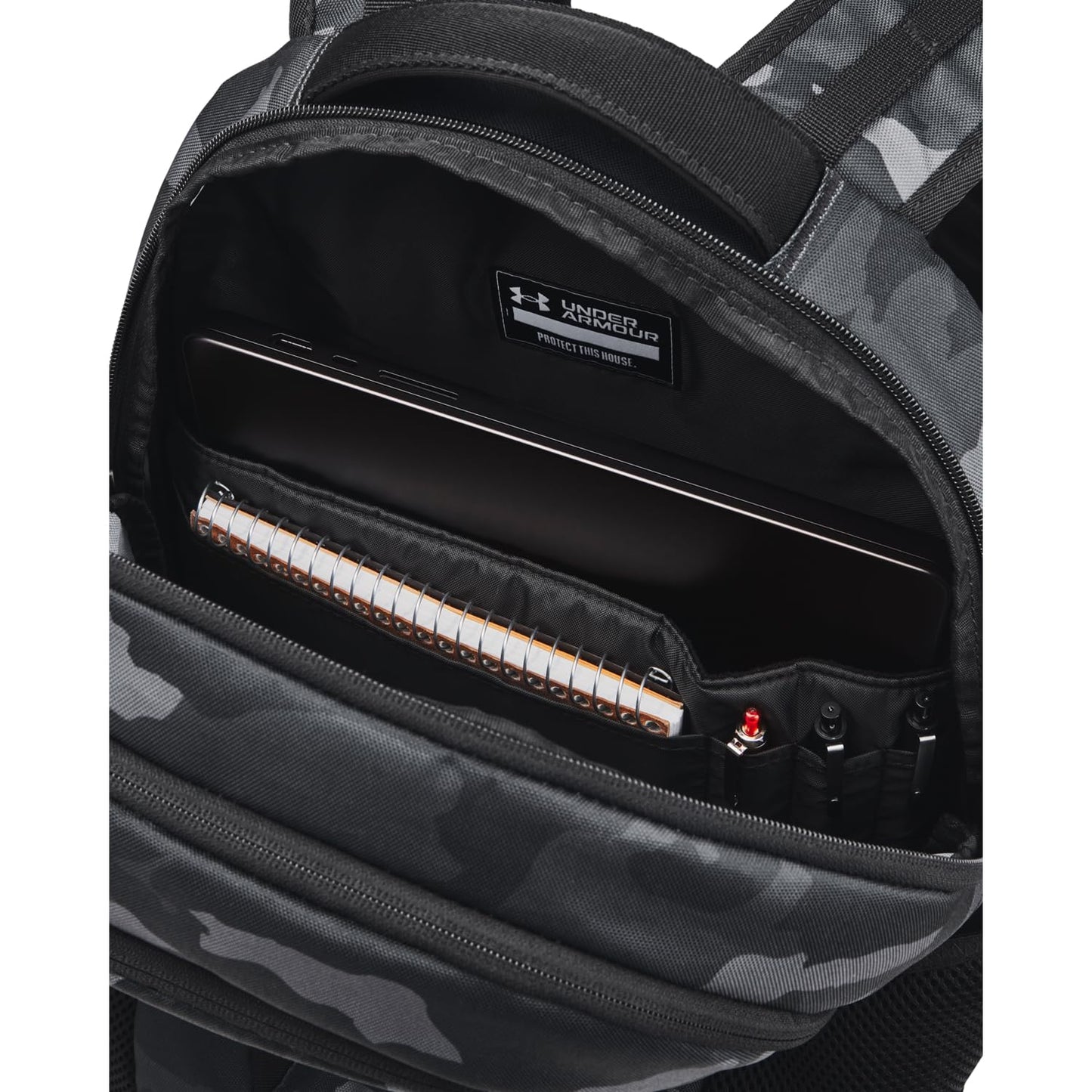 Under Armour Unisex-Adult Hustle 6.0 Backpack, (001) Black/Black/Metallic Gold, One Size Fits Most