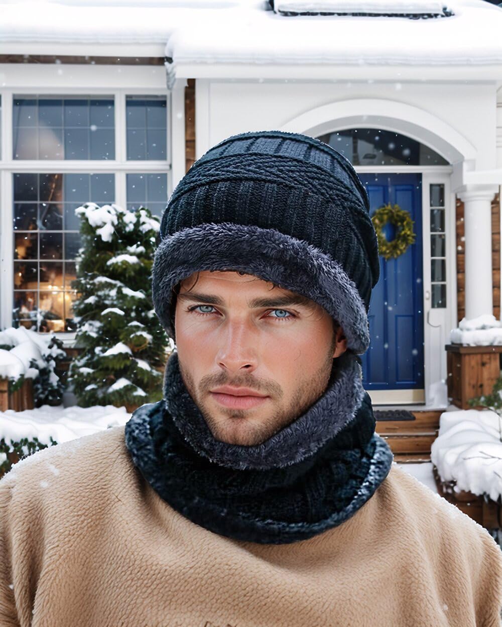 6 Pieces Winter Beanie Hat Scarf Gloves Set for Men Women,Knitted Skull Cap Winter Hat Touchscreen Gloves Neck Warmer for Cold Weather