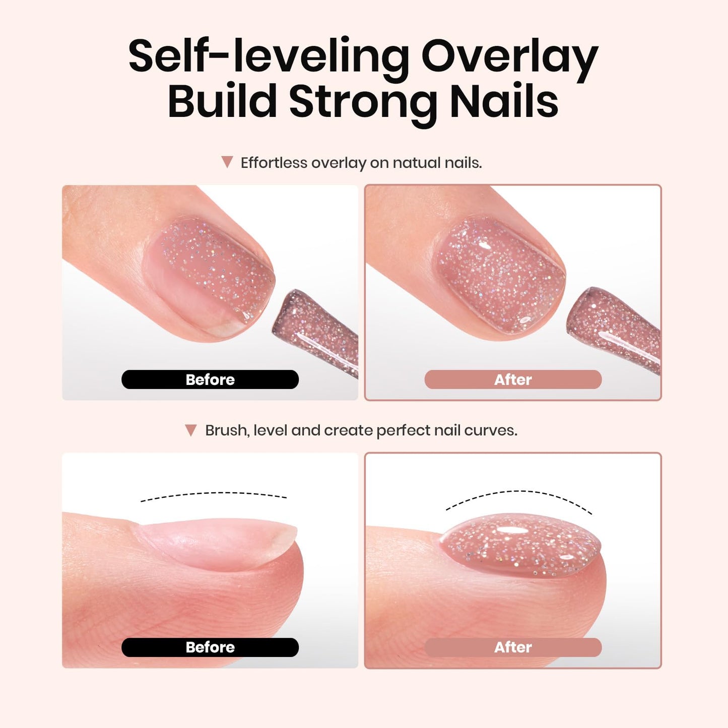 Beetles Rubber Base Color Gel Nail Polish, 6 Colors 5 IN 1 Nude Rubber Base Gel Neutral Sheer Pink Peach Glitter Gel Nail Polish for Thin Nails Soak Off Nail Art Design Gifs for Women