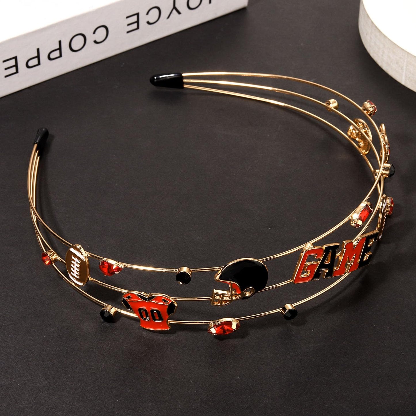 mokkia Football Headband for Women - Red Black Jeweled Rhinestone Sports Team Accessory, Holiday Gift (Game Day 1)