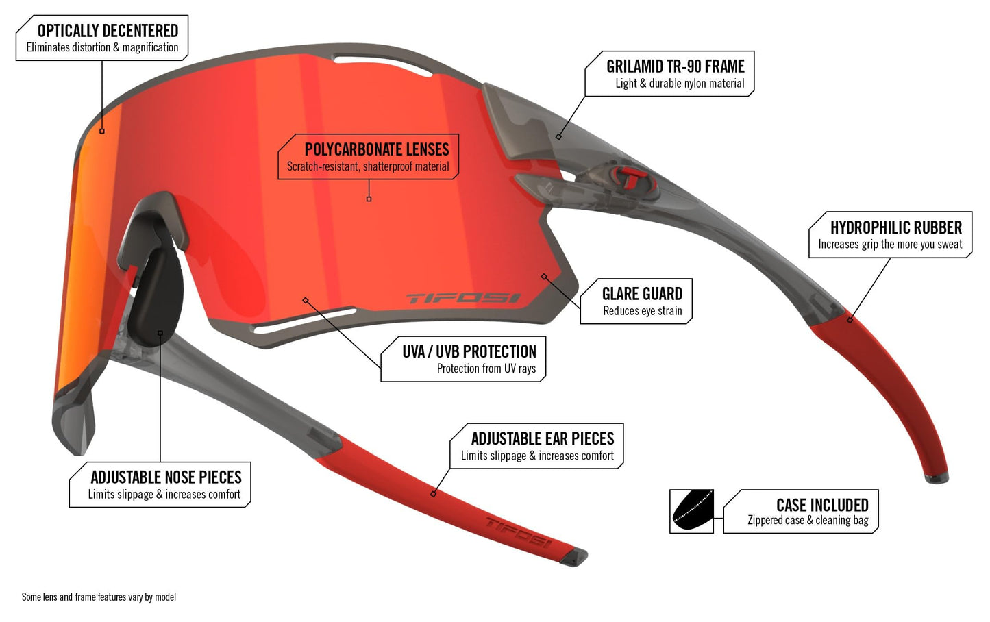 Tifosi Rail Race Cycling Sunglasses Men & Women Interchange Lens Options- Ideal For Cycling, Road, Gravel, MTB & Baseball (Satin Vapor (Clarion Orange/Clear))