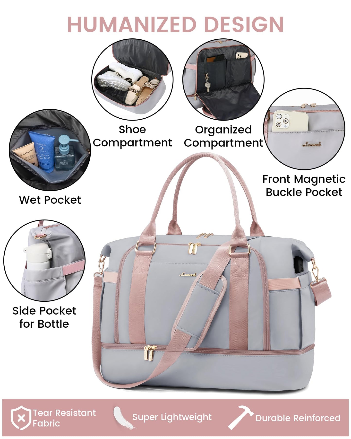 Gym Bag for Women LOVEVOOK Travel Duffel Bag with USB Charging Port,Weekender Bags for Women with Shoe Compartment,Carry on Overnight Bag with Toiletry Bag,Hospital Bags for Labor and Deliver