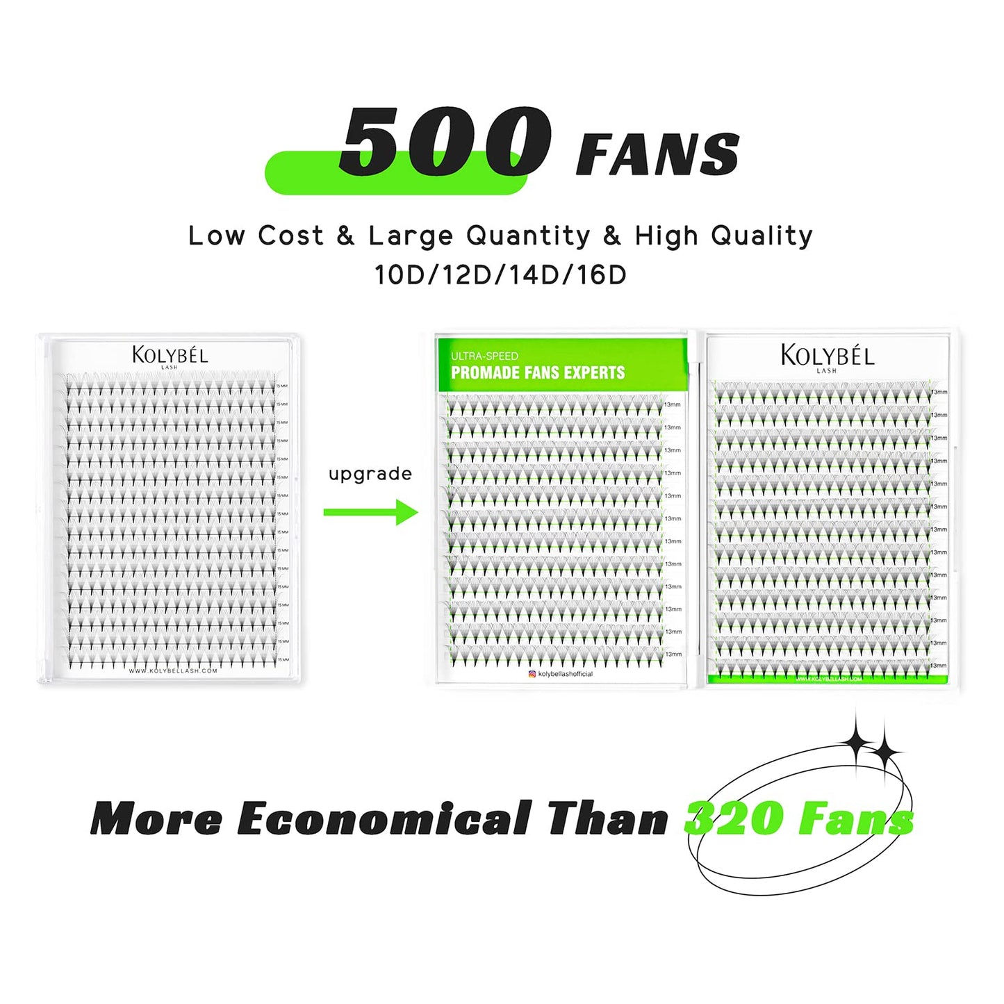 500 FANS Premade Lashes 10D 0.07D 8-15MM & Easy Fan Lashes 0.05 D 8-15MM