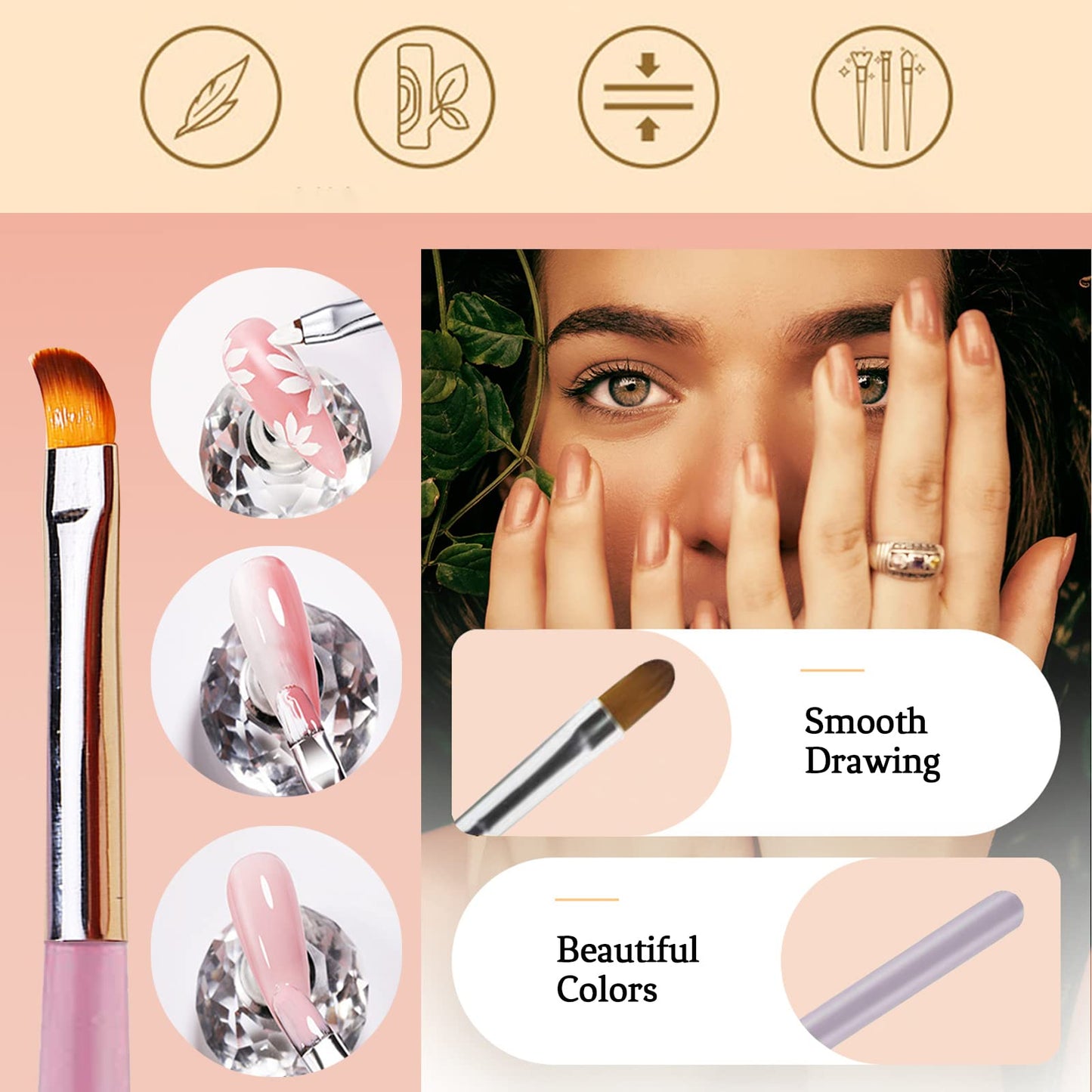 7 Pcs UV Gel Nail Art Brush,Poly extension Gel Nail Art Tips Brush,Acrylic Nail Art Brush Nail Painting Brush Pen Set for Home and Salon Use